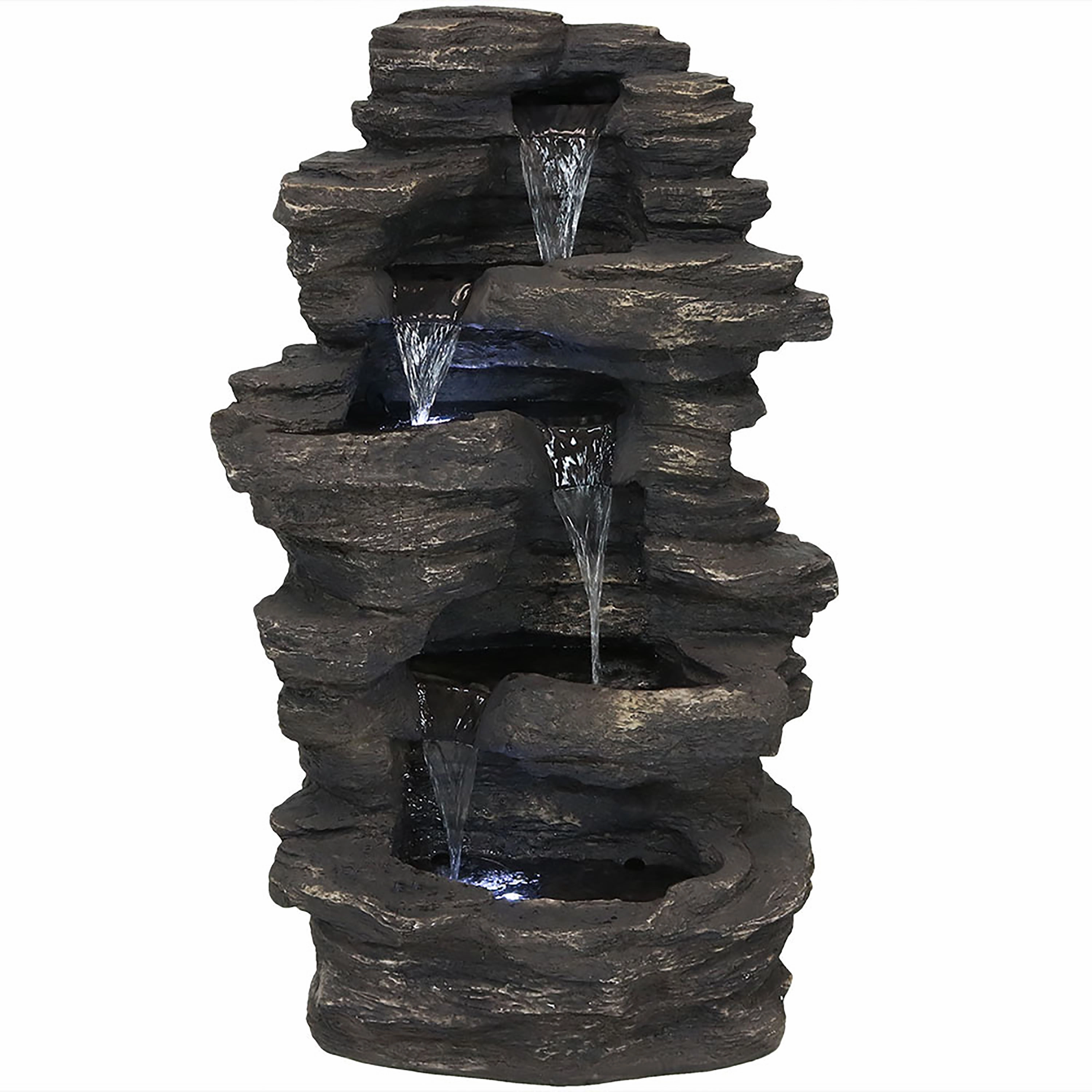 Sunnydaze Rock Falls Electric Waterfall Fountain with LED Lights - 39"outdoor garden water fountain