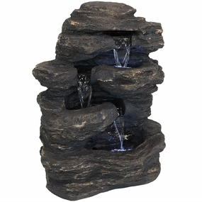 Sunnydaze Rock Falls Outdoor Waterfall Fountain with LED Lights - 24"outdoor garden water fountain