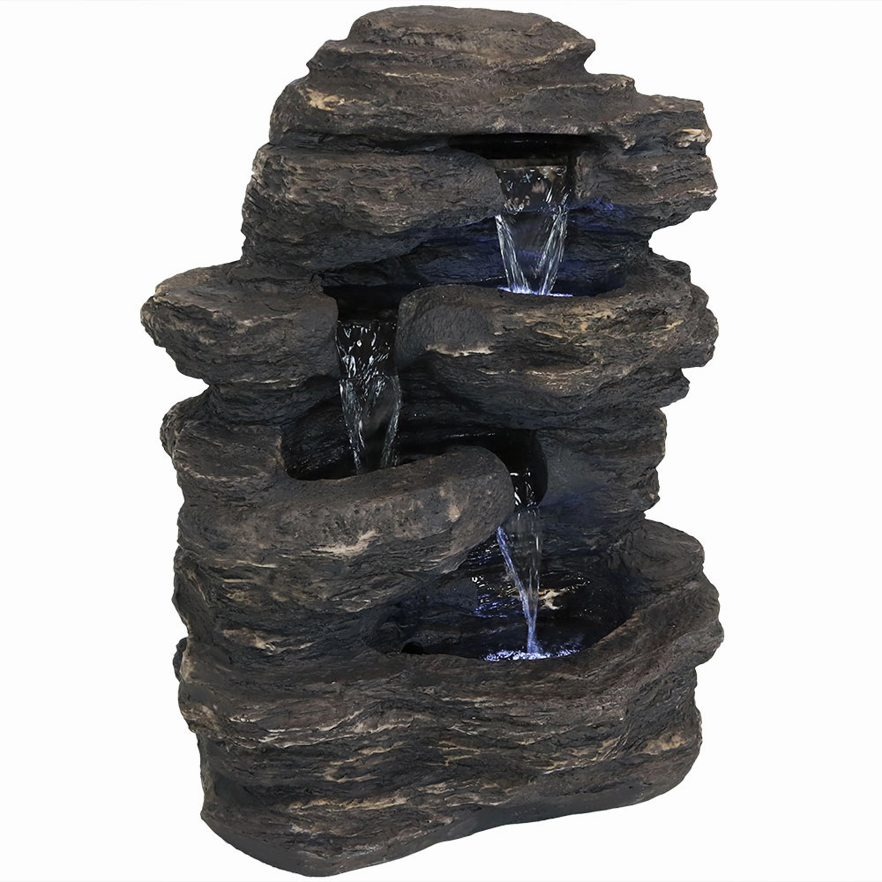 Sunnydaze Rock Falls Outdoor Waterfall Fountain with LED Lights - 24"outdoor garden water fountain