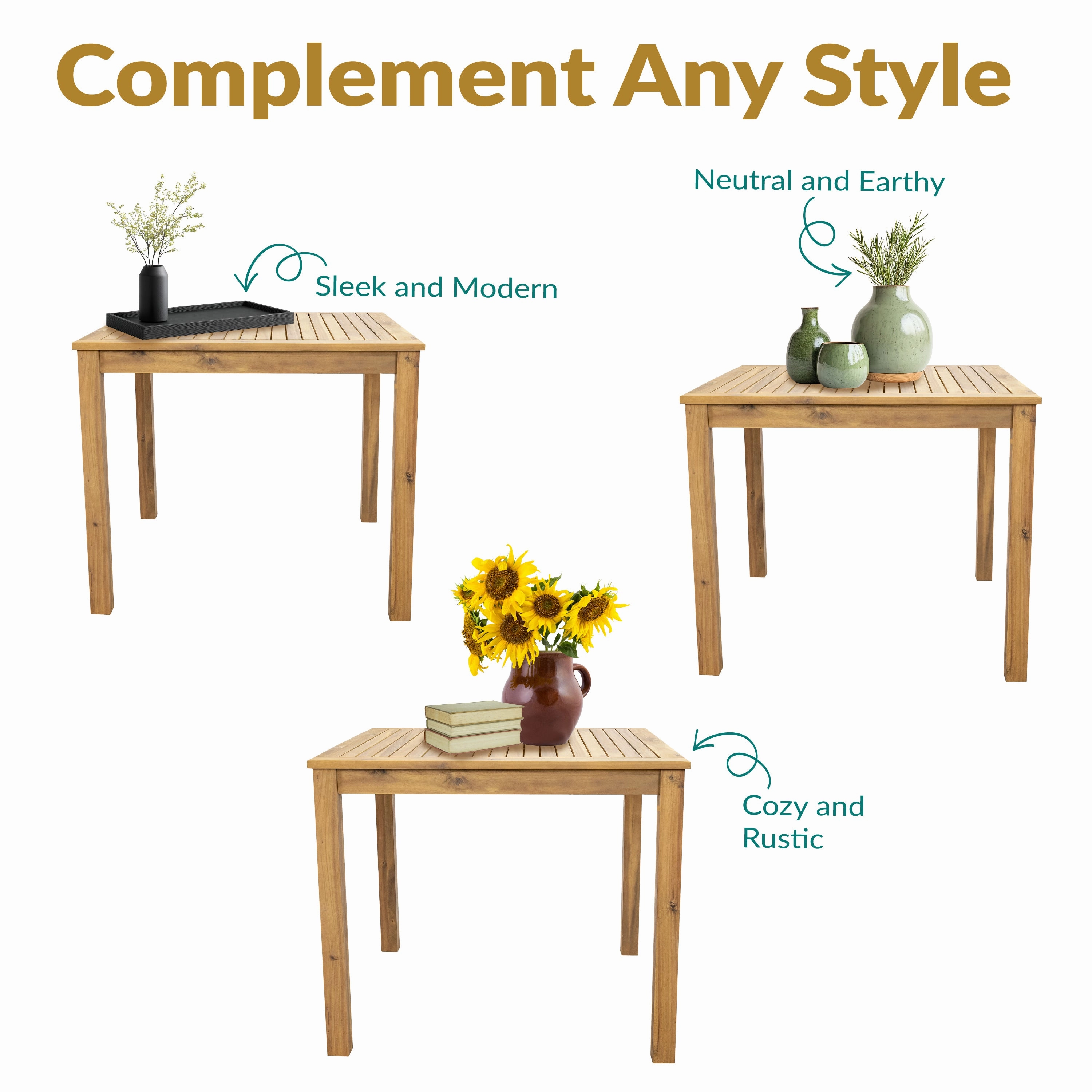 Sunnydaze Rodanthe 33.75" Acacia Wood Outdoor Dining Table - Square Patio Table