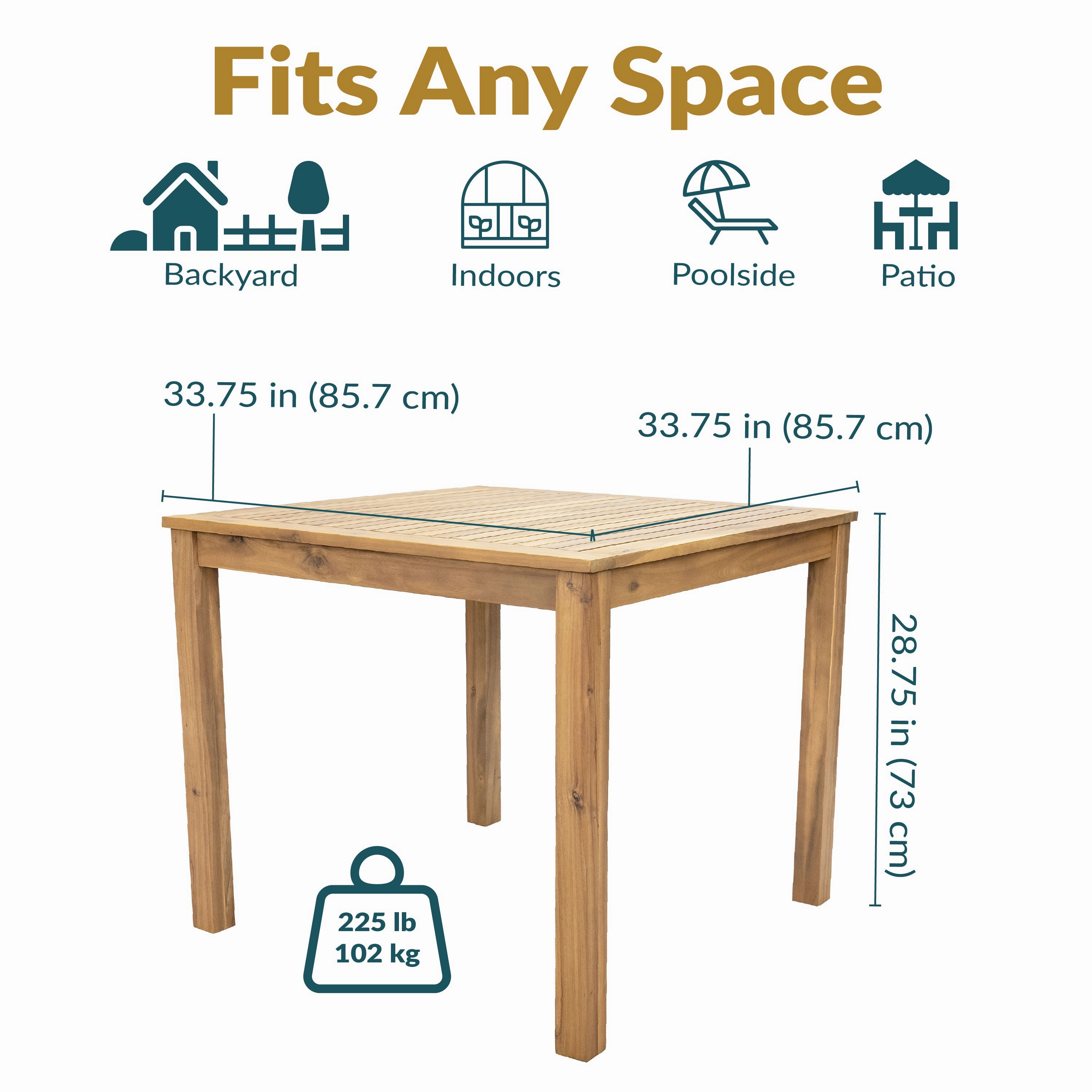 Sunnydaze Rodanthe 33.75" Acacia Wood Outdoor Dining Table - Square Patio Table
