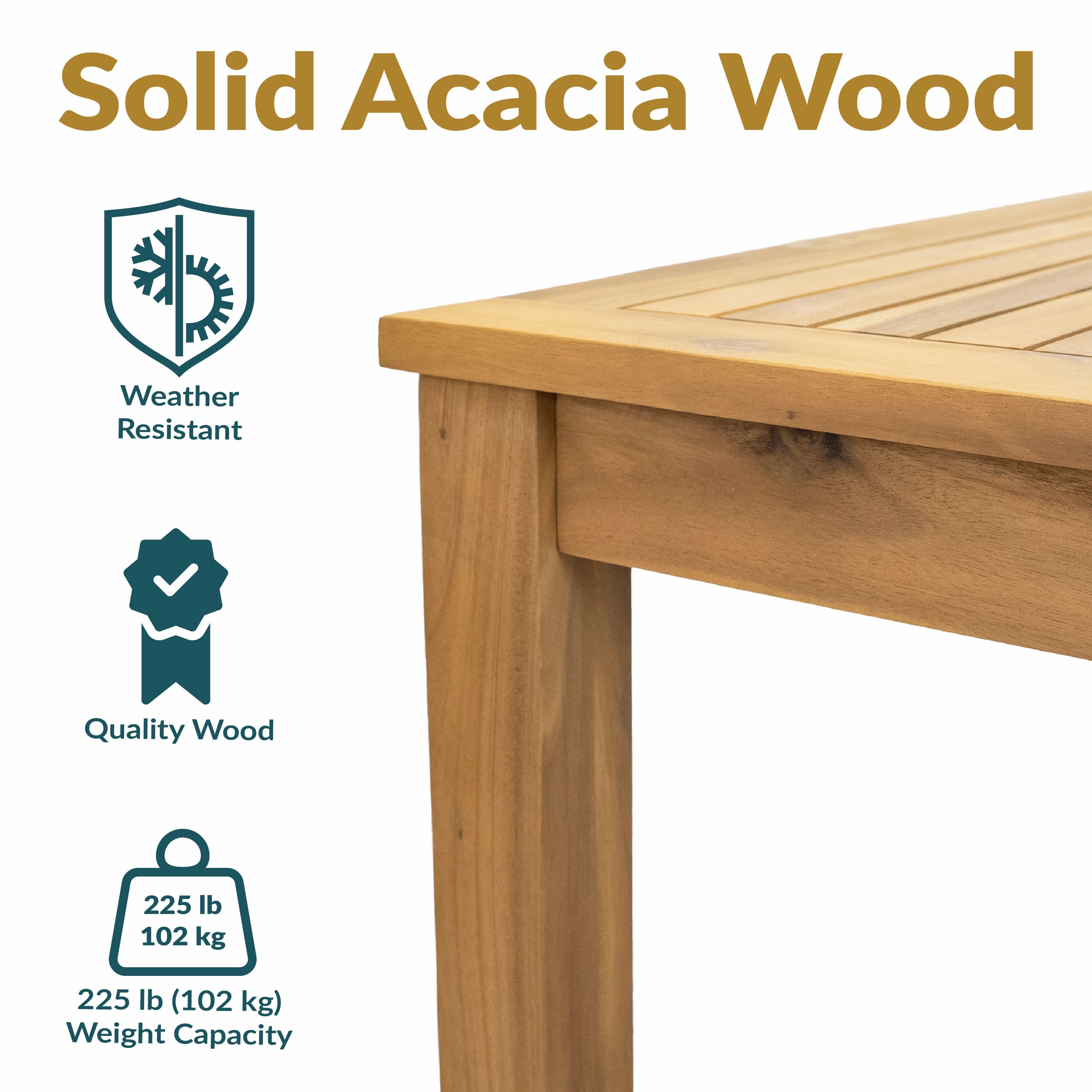Sunnydaze Rodanthe 33.75" Acacia Wood Outdoor Dining Table - Square Patio Table