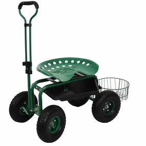 Sunnydaze Rolling Garden Cart with Swivel Seat, Handle, and Basket decorative outdoor planter box designs