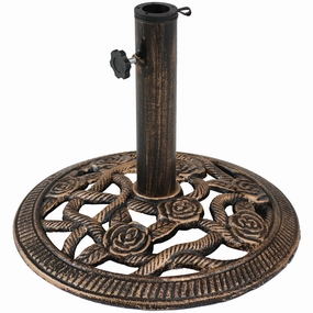 Sunnydaze Rose Blossom Cast Iron Patio Umbrella Base - 16" Diameteradjustable height outdoor parasol