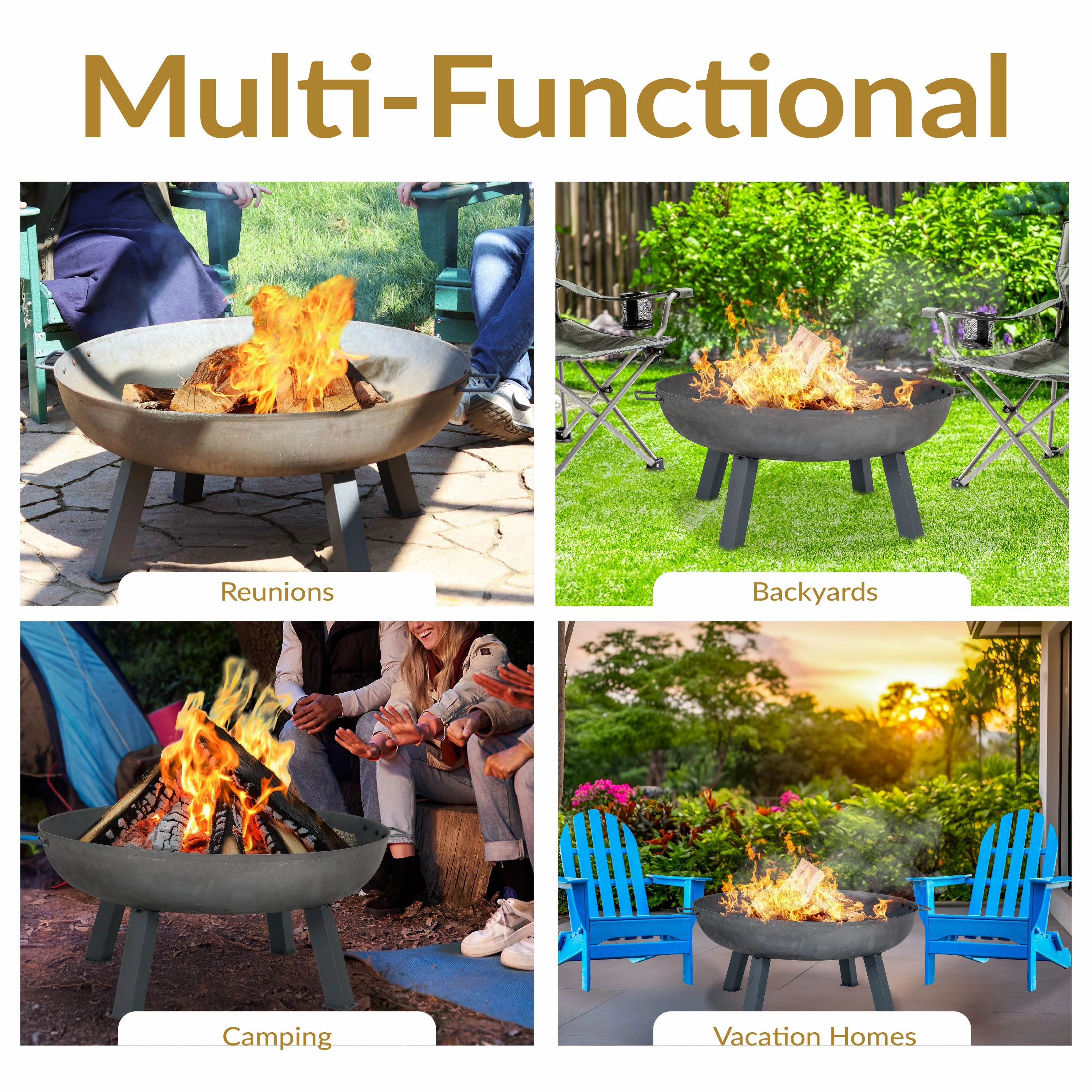 Sunnydaze Rustic Cast Iron Fire Pit Bowl with Stand