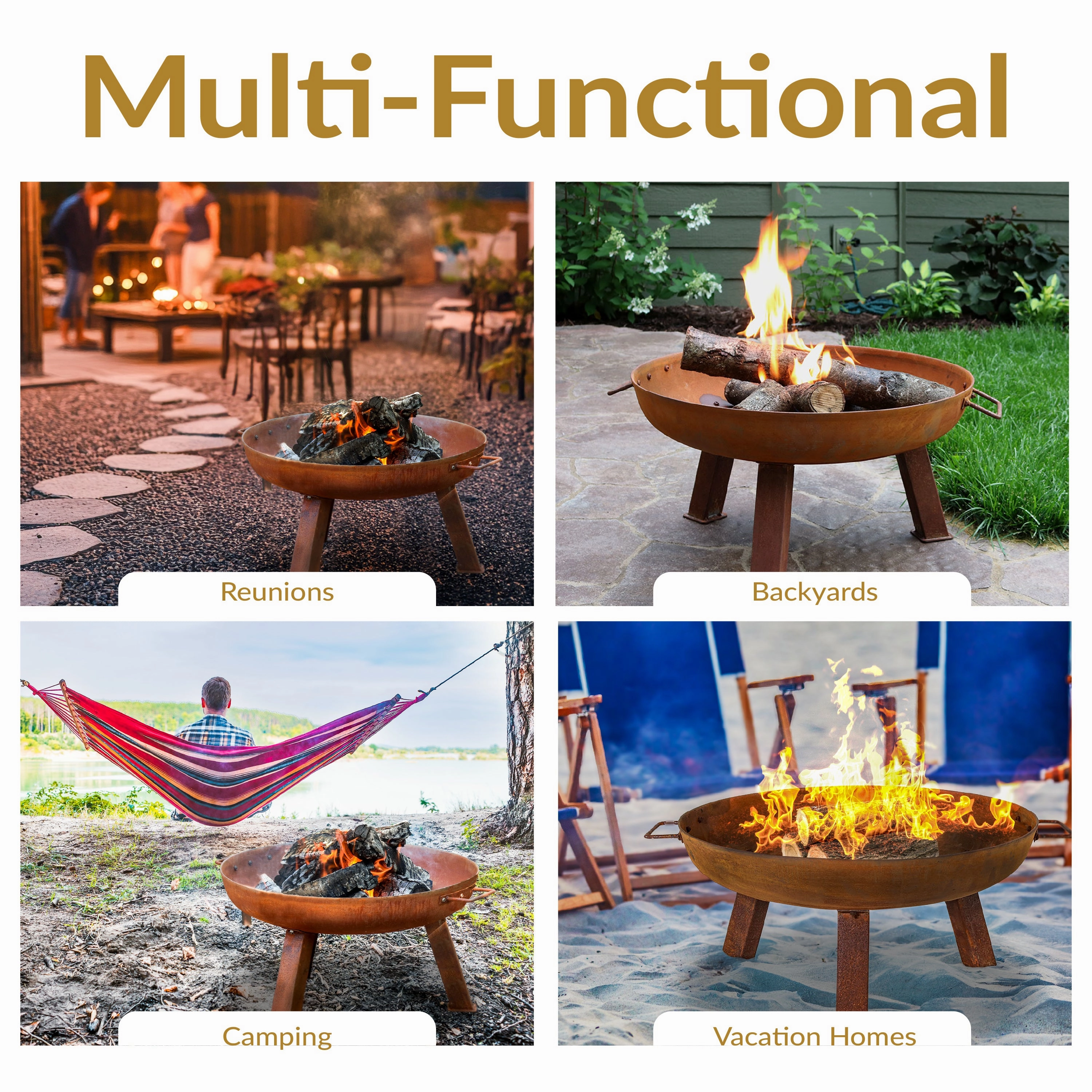 Sunnydaze Rustic Cast Iron Fire Pit Bowl with Stand