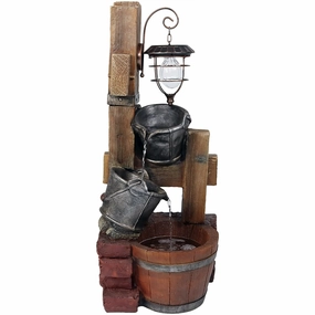 Sunnydaze Rustic Pouring Buckets Outdoor Fountain with Solar Lantern - 34"outdoor garden water fountain
