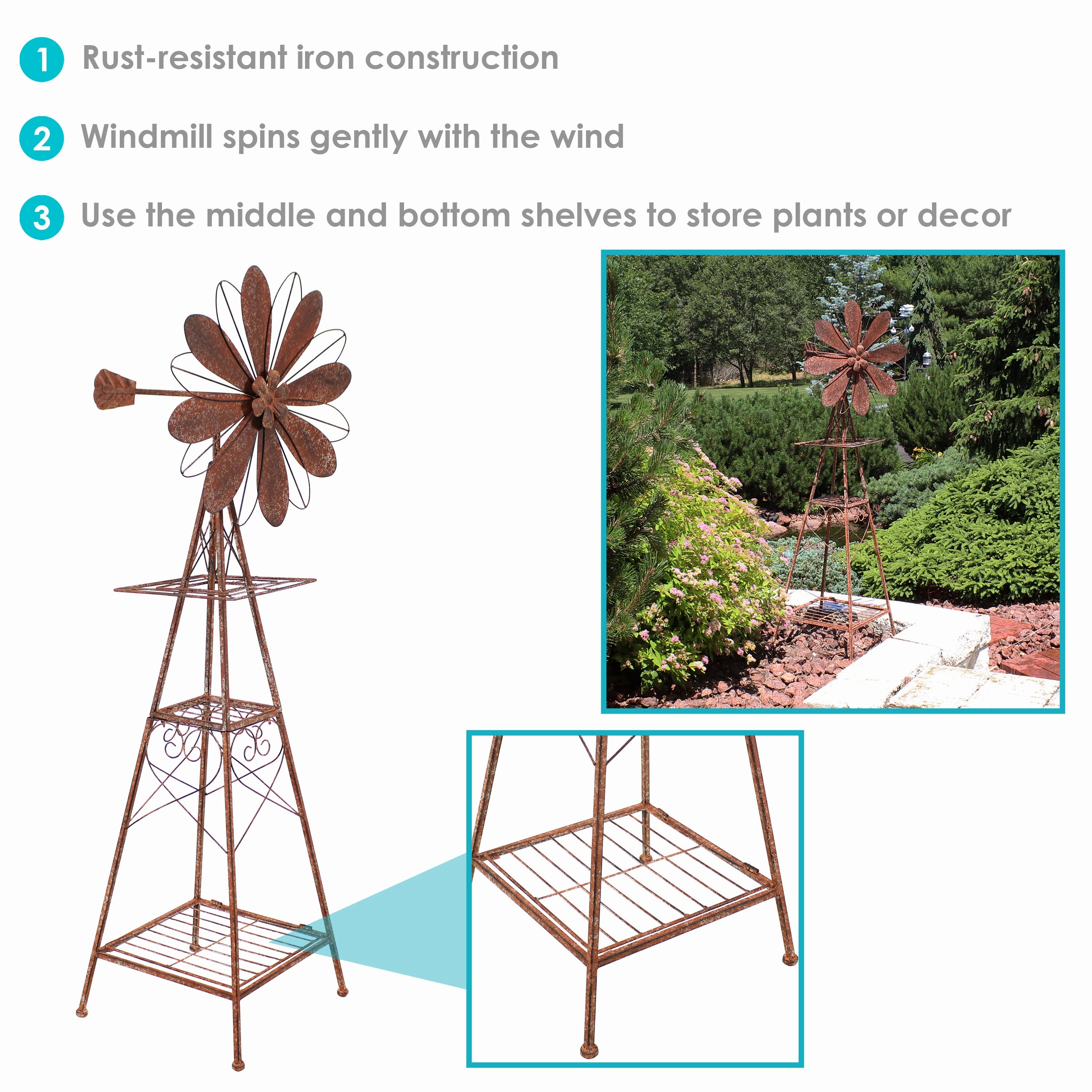 Sunnydaze Rustic Windmill Metal Outdoor Garden Statue - 51" H