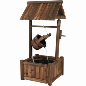 Sunnydaze Rustic Wood Wishing Well Outdoor Fountain with Liner - 46" Houtdoor garden water fountain