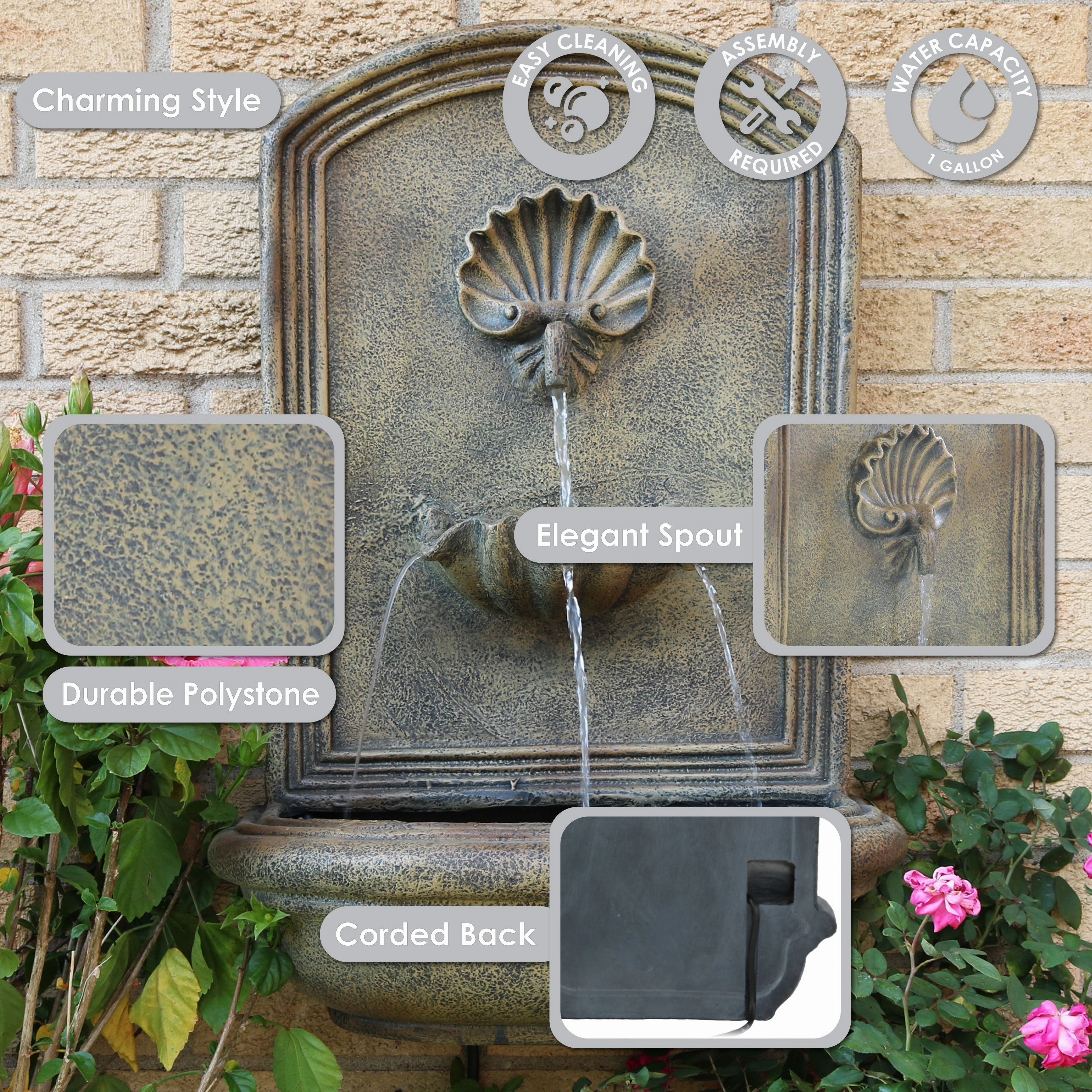 Sunnydaze Seaside Outdoor Solar Wall Fountain - 27" H