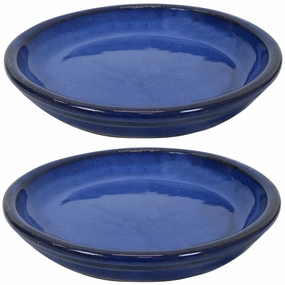 Sunnydaze Set of 2 Glazed Ceramic Planter Saucers decorative outdoor planter box designs