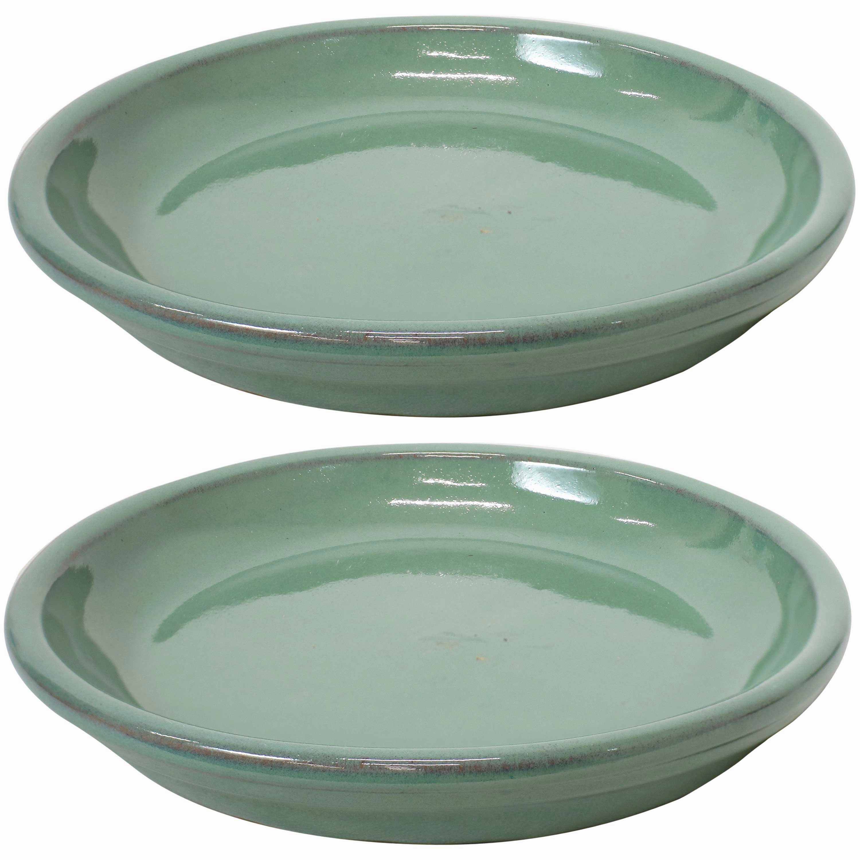 Sunnydaze Set of 2 Glazed Ceramic Planter Saucers