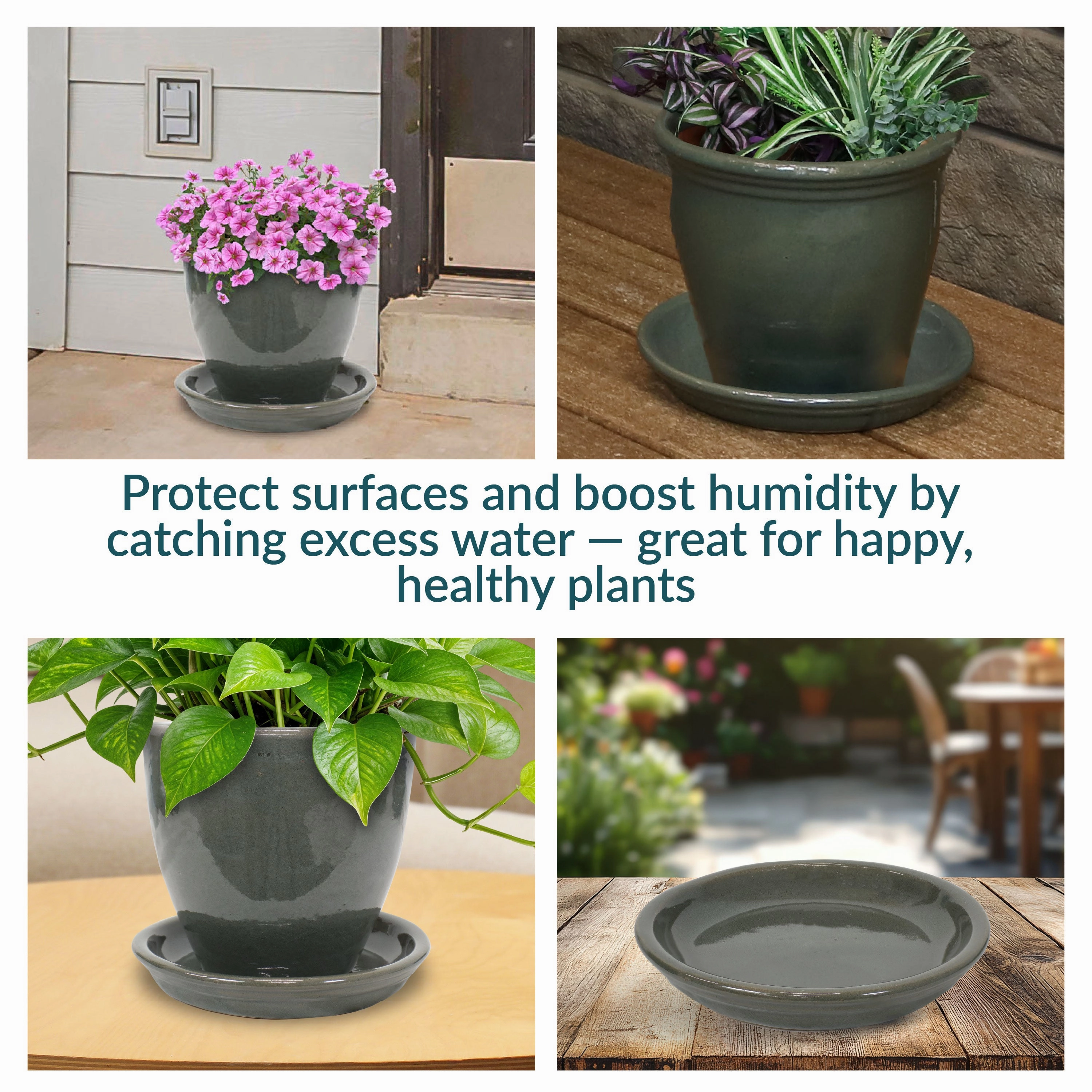Sunnydaze Set of 2 Glazed Ceramic Planter Saucers