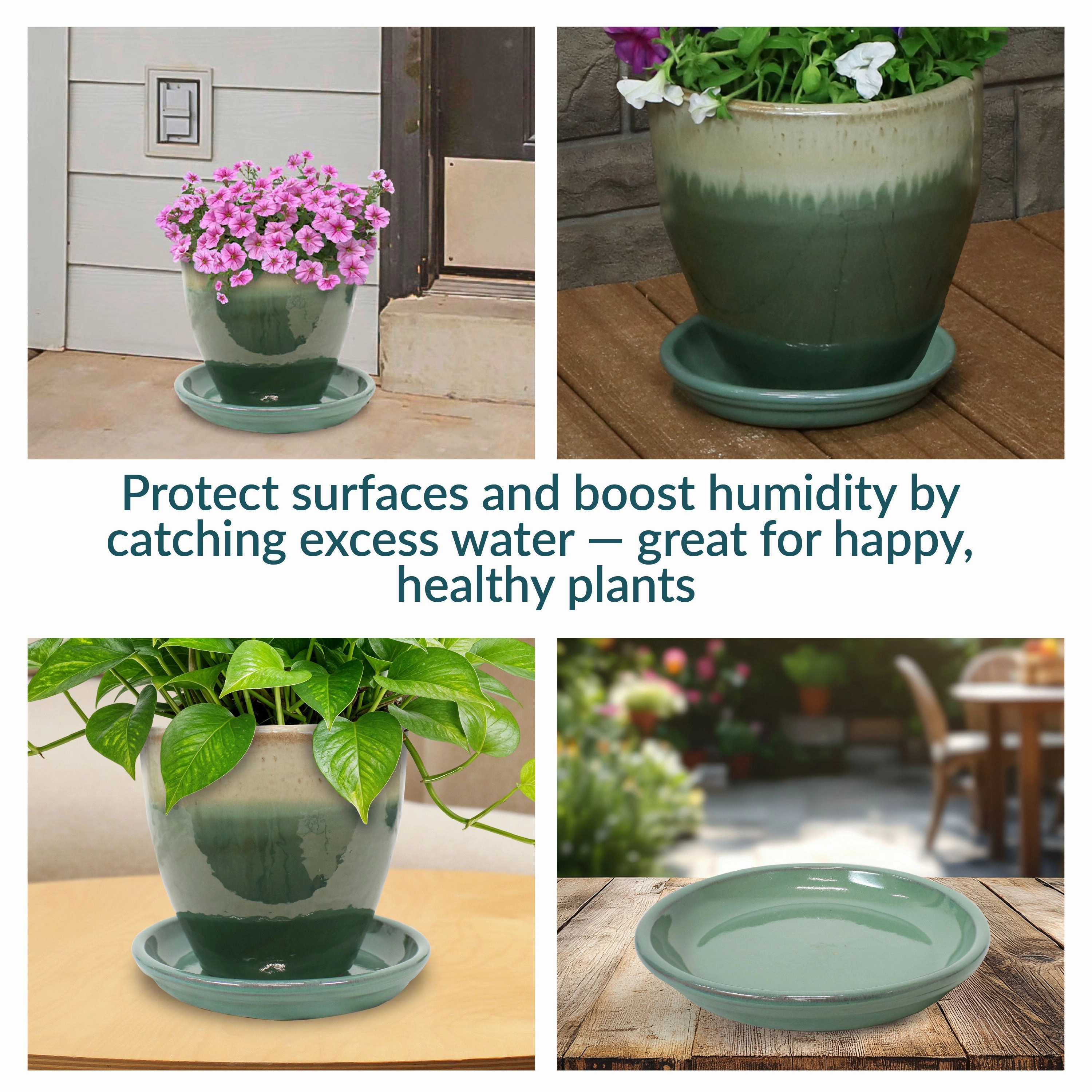 Sunnydaze Set of 2 Glazed Ceramic Planter Saucers