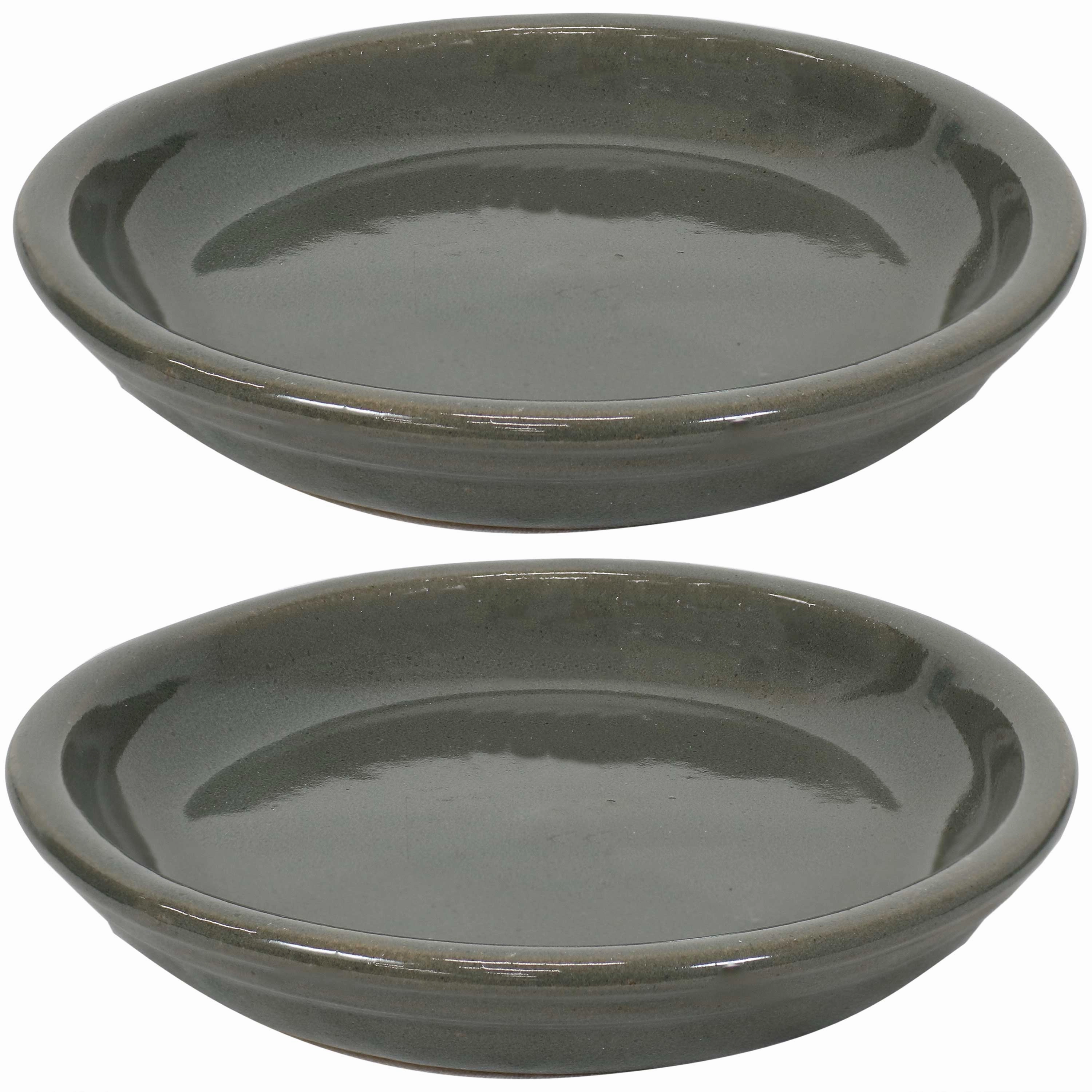Sunnydaze Set of 2 Glazed Ceramic Planter Saucers