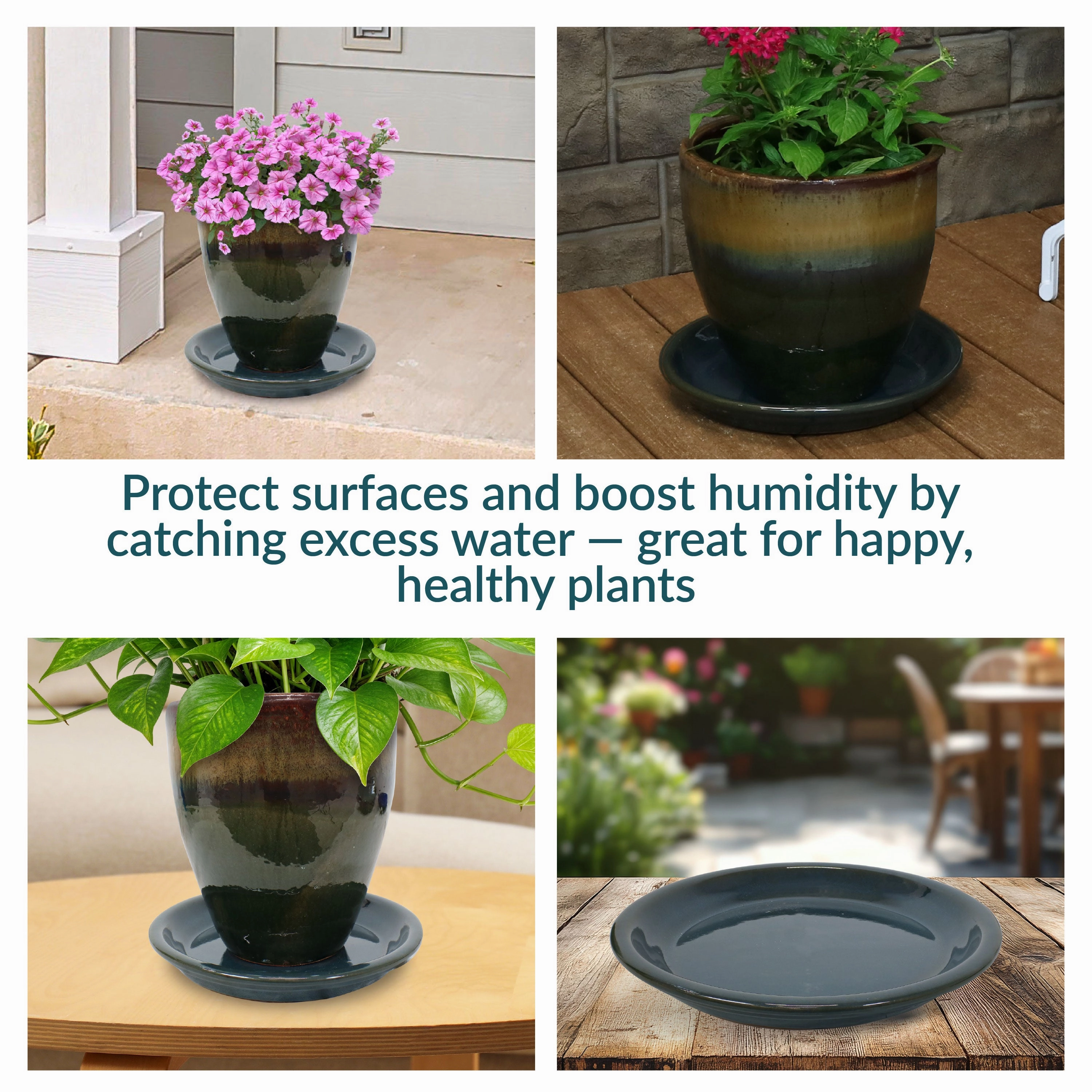 Sunnydaze Set of 2 Glazed Ceramic Planter Saucers