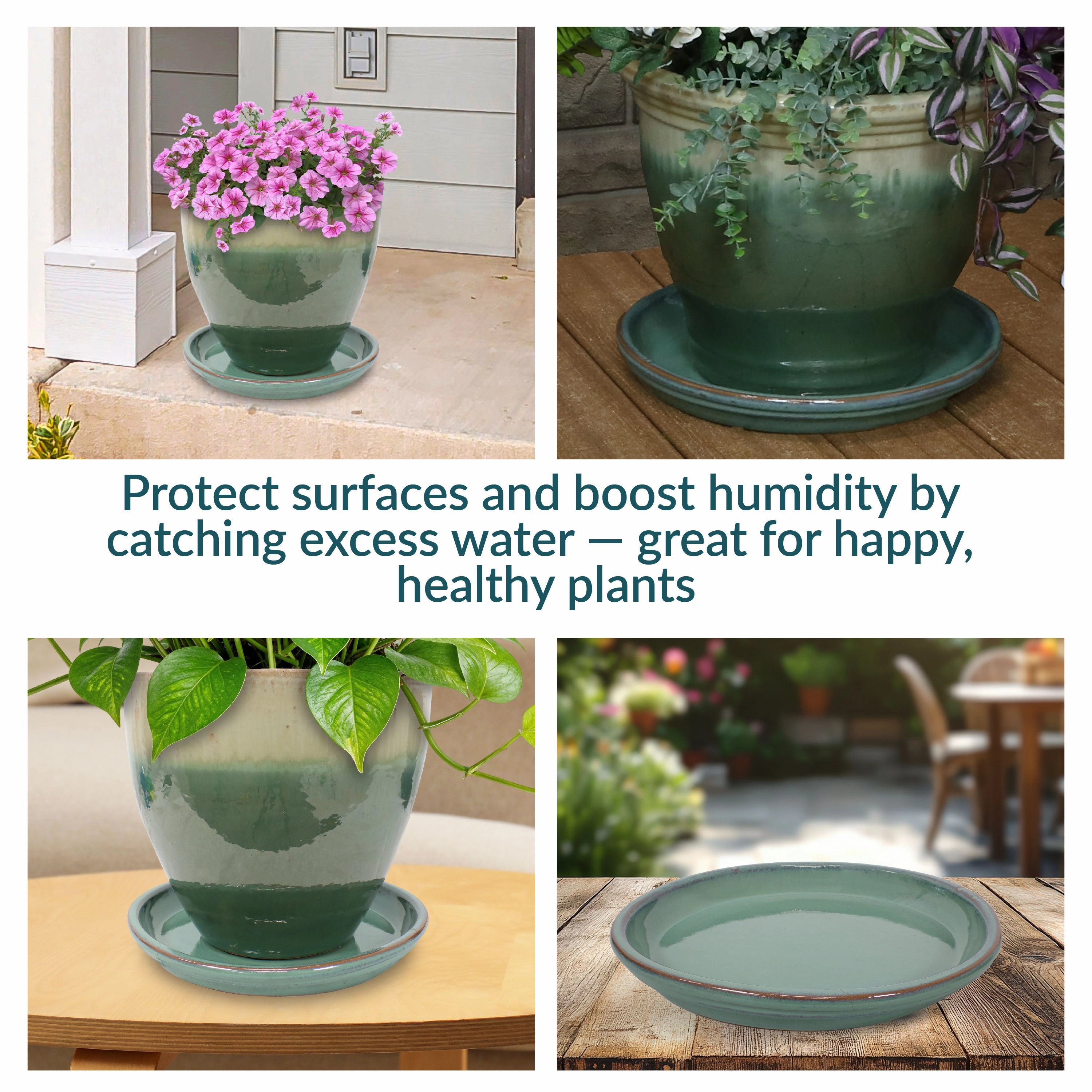 Sunnydaze Set of 2 Glazed Ceramic Planter Saucers