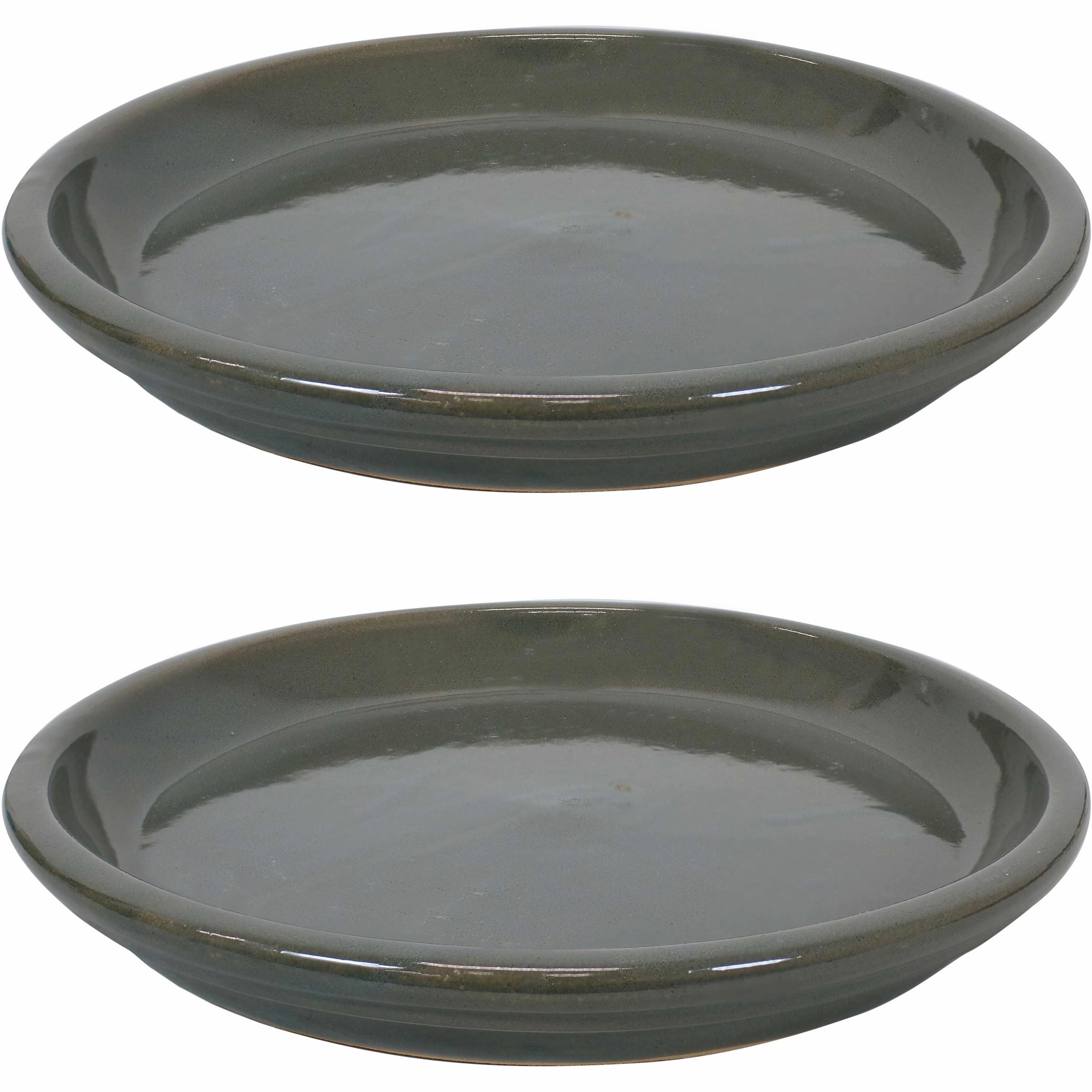 Sunnydaze Set of 2 Glazed Ceramic Planter Saucers