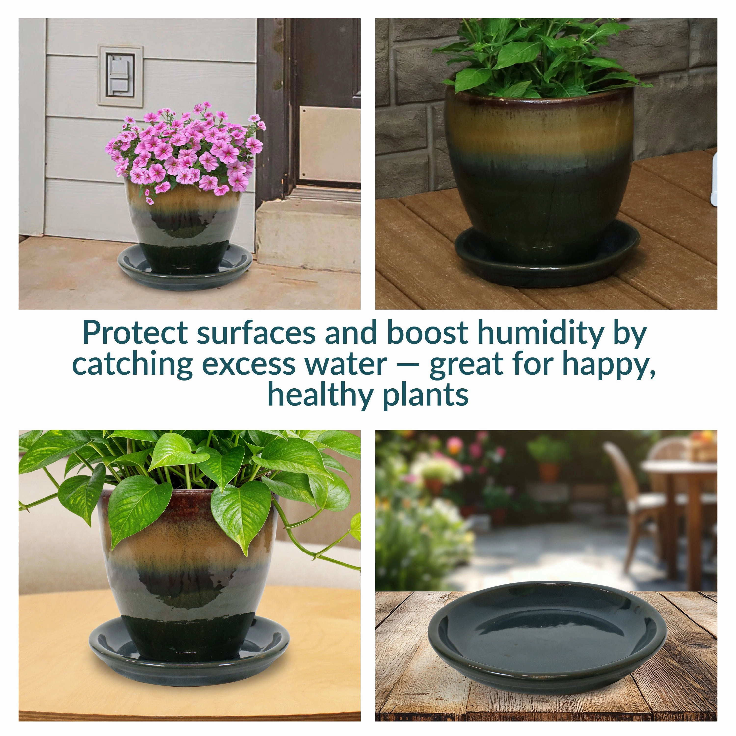 Sunnydaze Set of 2 Glazed Ceramic Planter Saucers