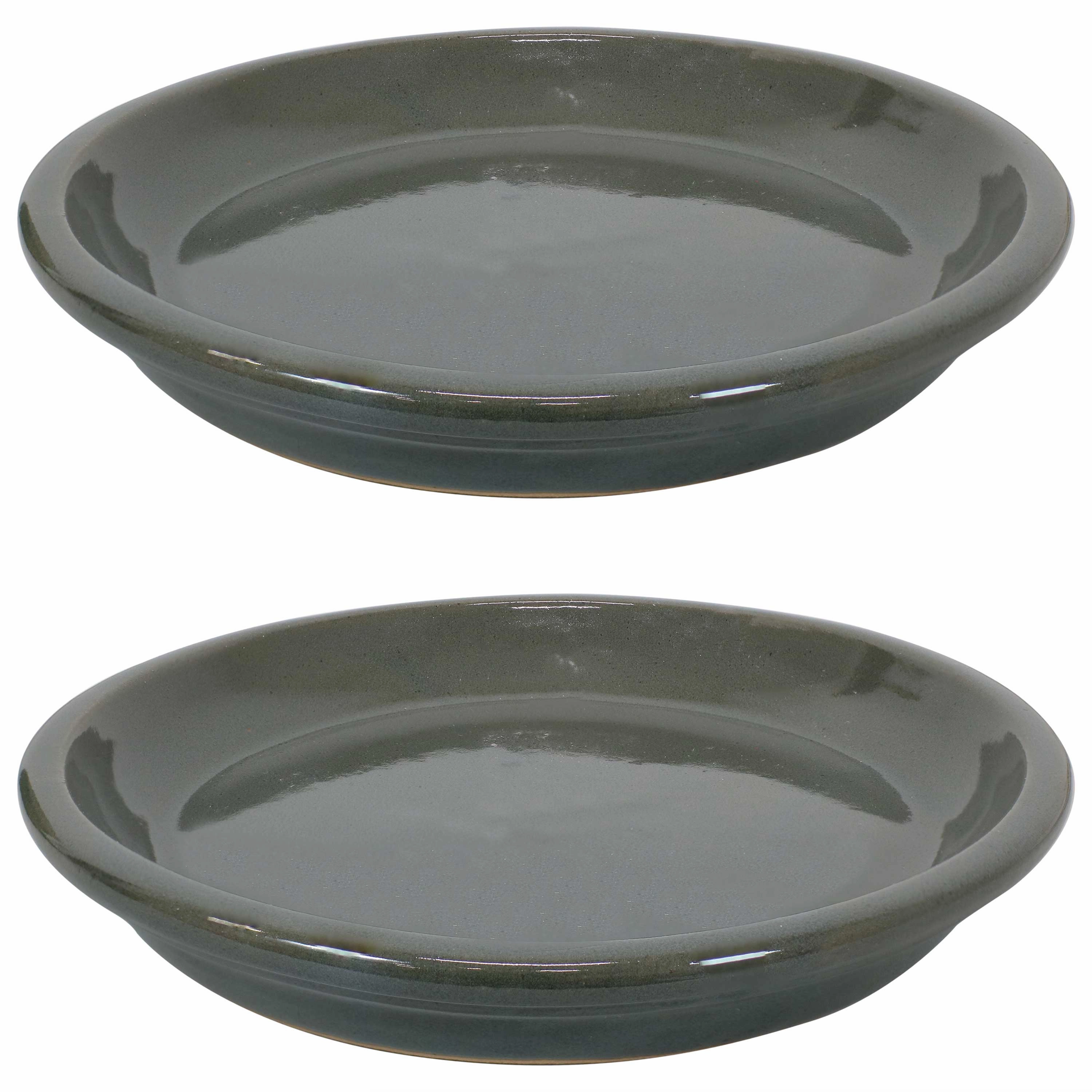 Sunnydaze Set of 2 Glazed Ceramic Planter Saucers