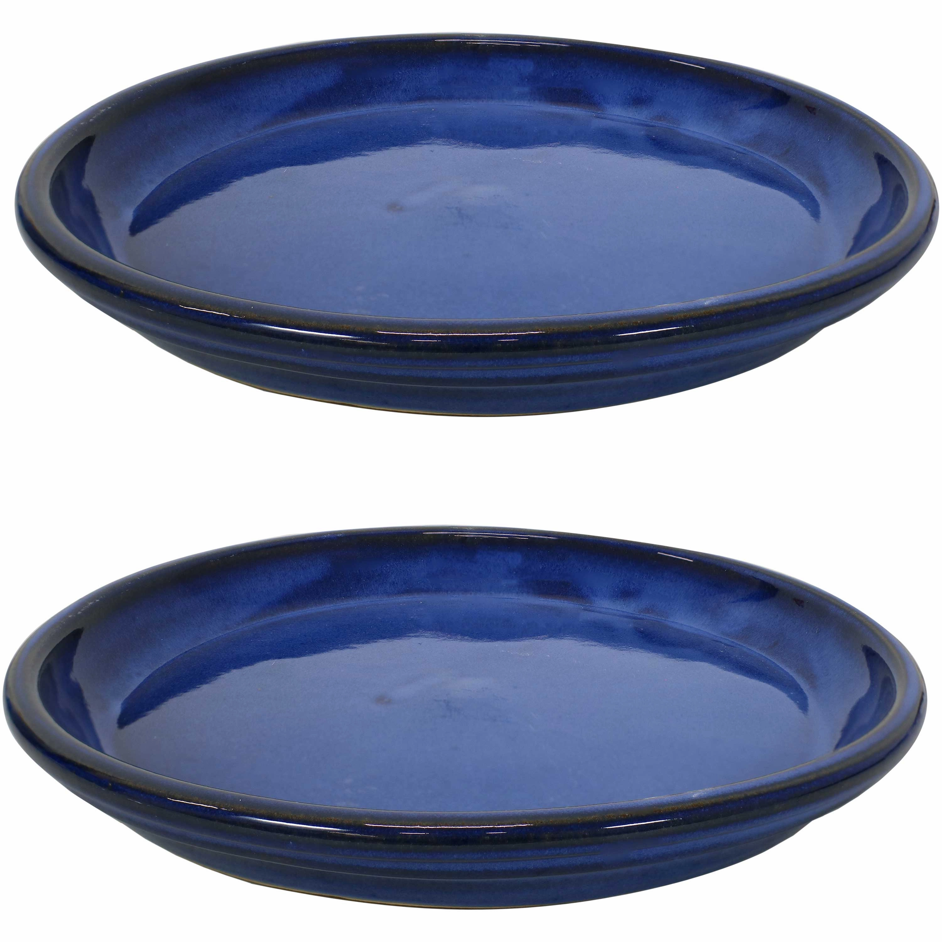 Sunnydaze Set of 2 Glazed Ceramic Planter Saucers
