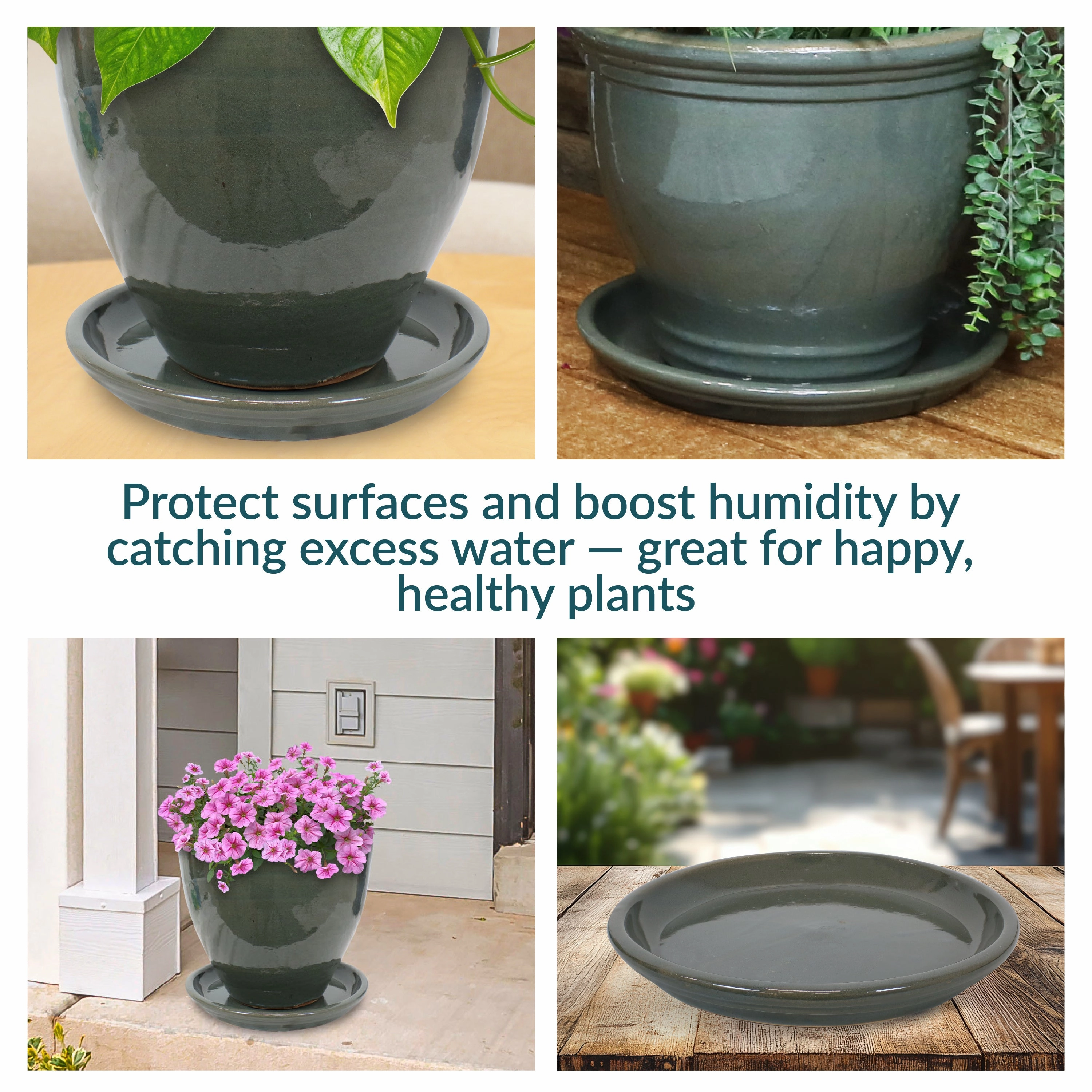 Sunnydaze Set of 2 Glazed Ceramic Planter Saucers