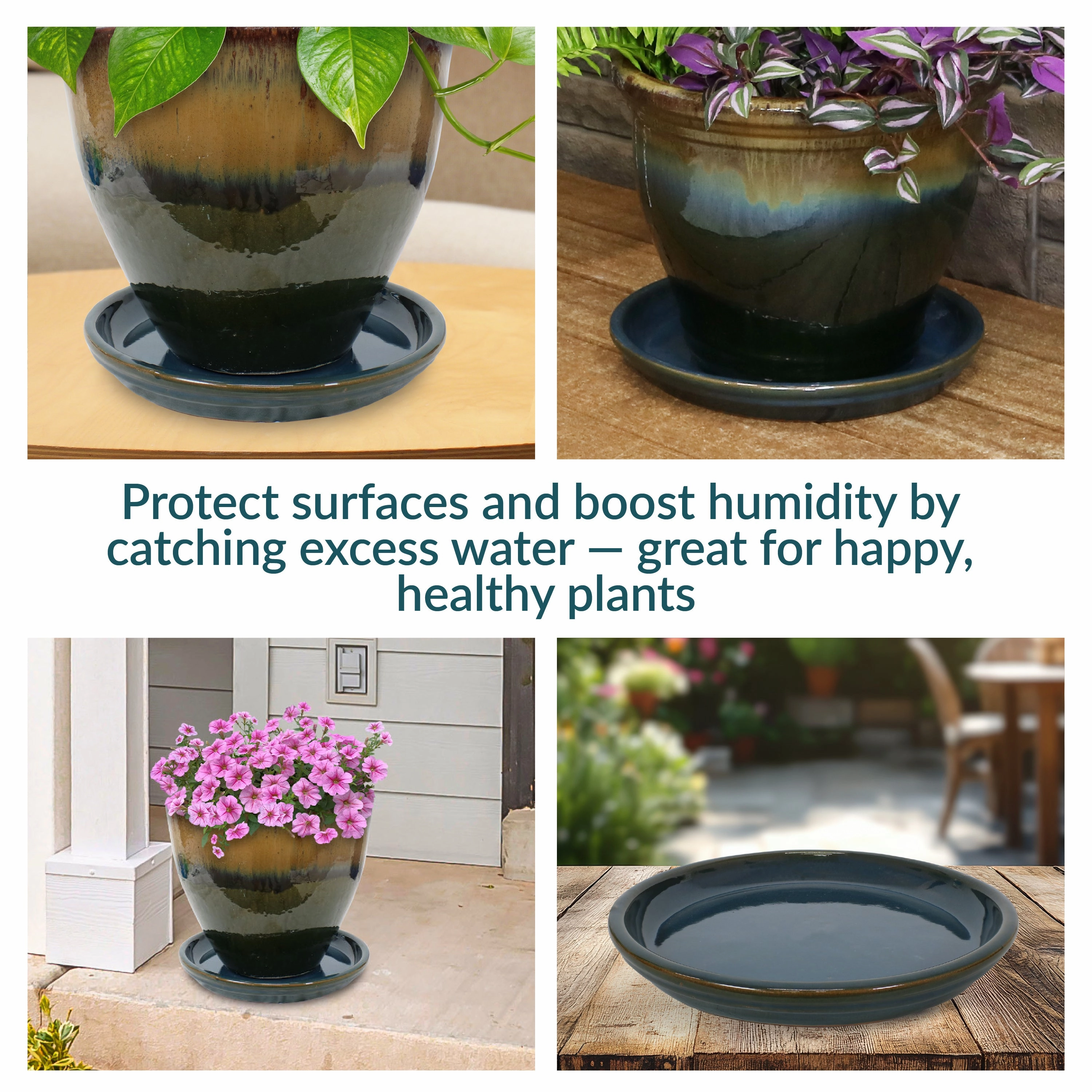 Sunnydaze Set of 2 Glazed Ceramic Planter Saucers