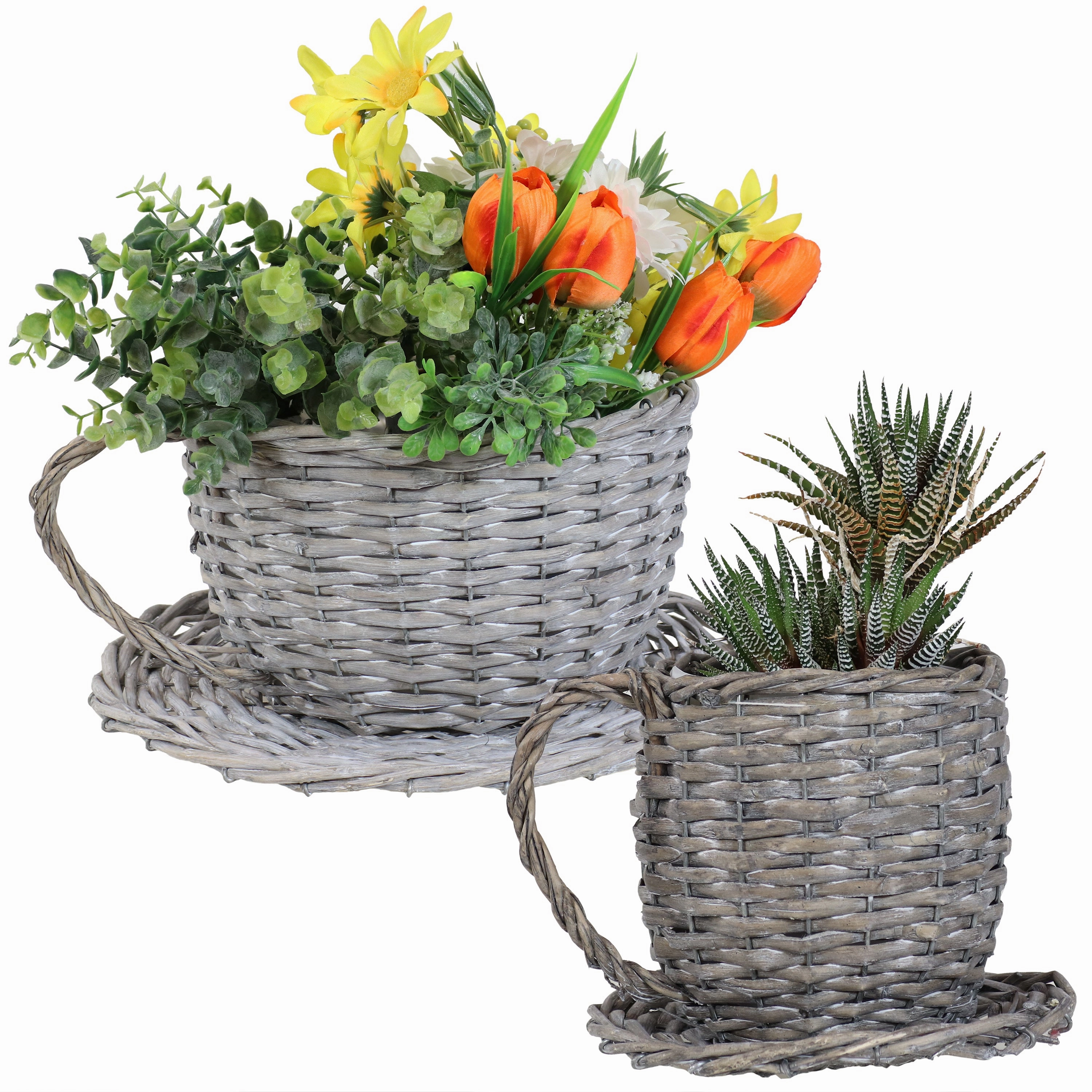 Sunnydaze Set of 2 Gray Willow Wicker Coffee Cup Indoor Planters decorative outdoor planter box designs
