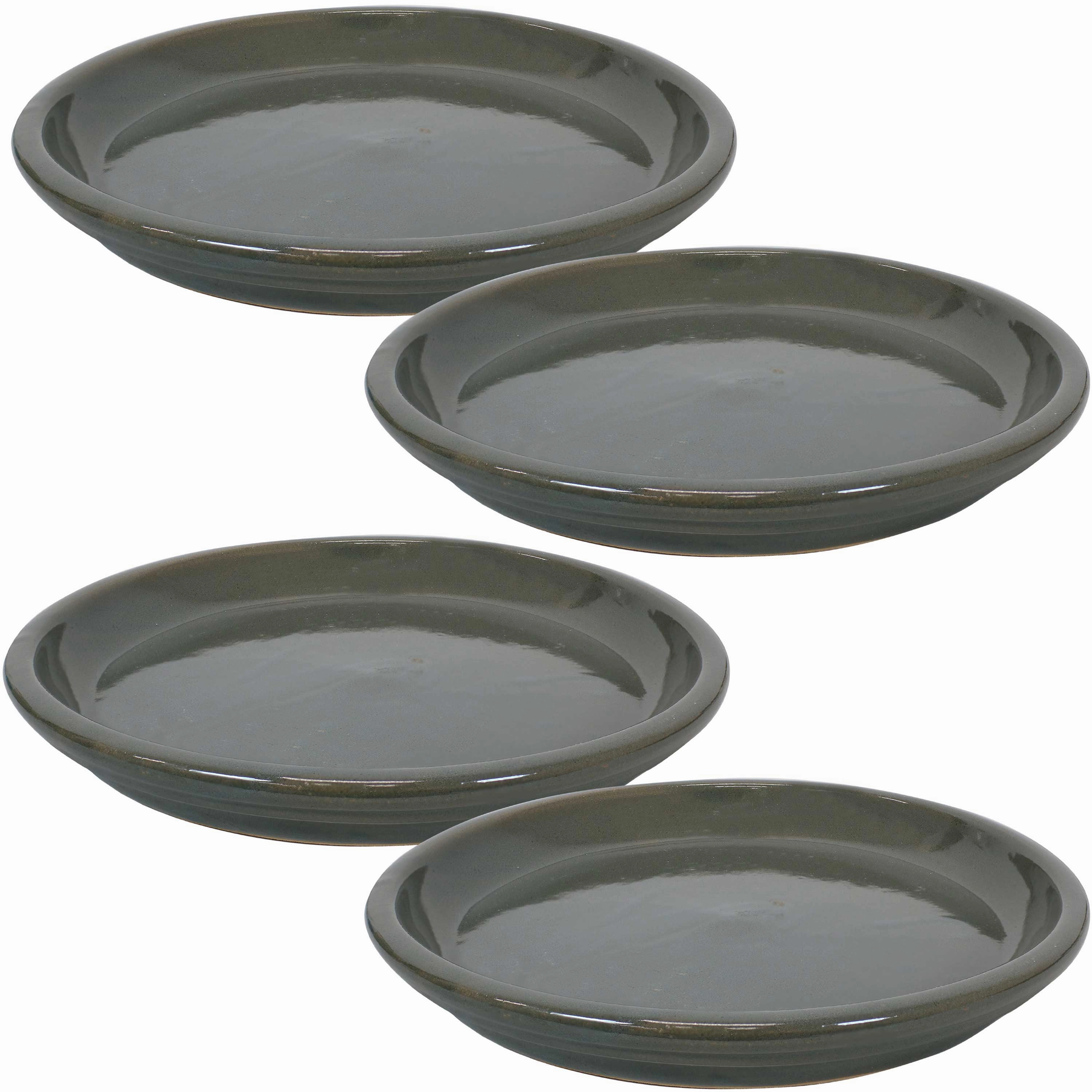 Sunnydaze Set of 4 Glazed Ceramic Planter Saucers