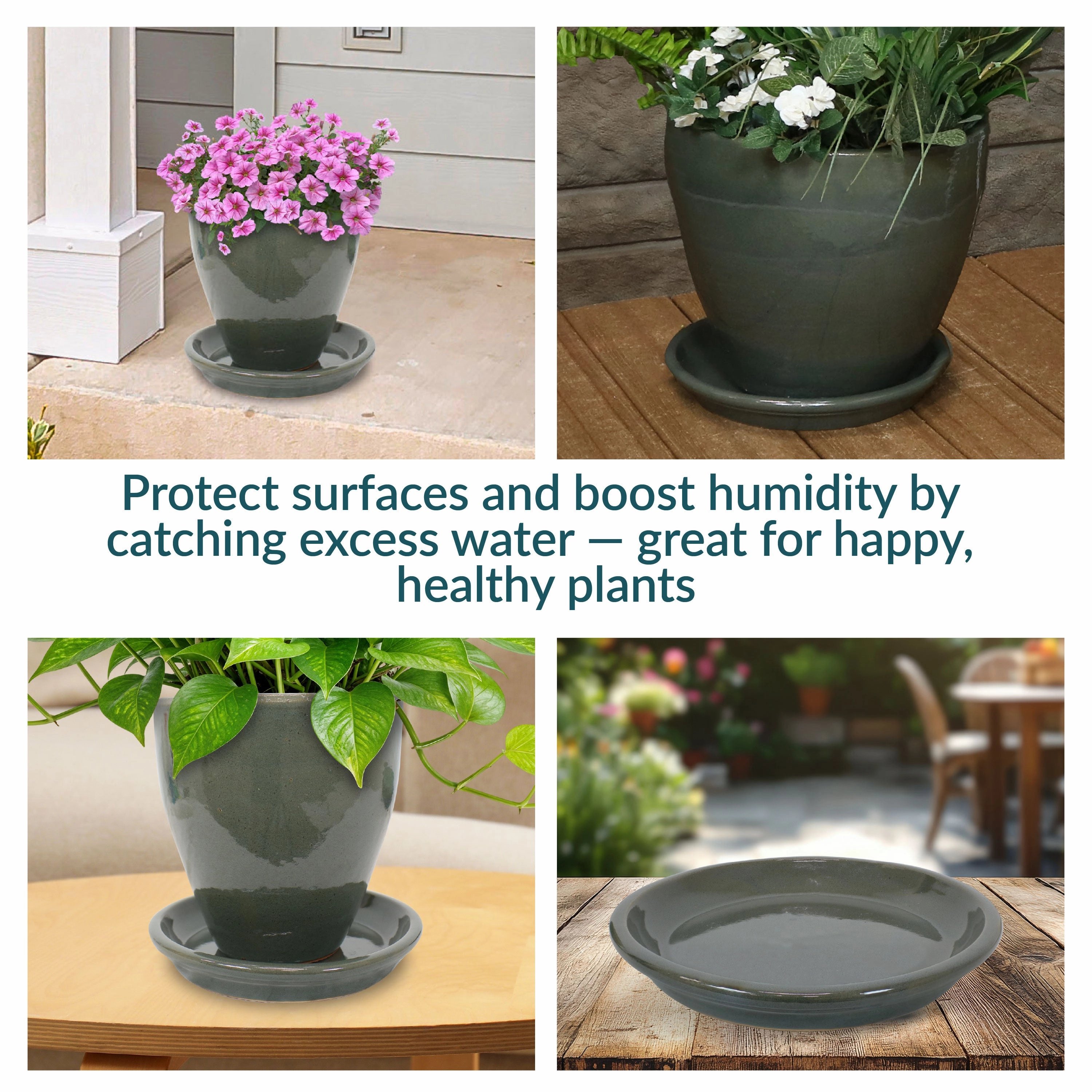 Sunnydaze Set of 4 Glazed Ceramic Planter Saucers
