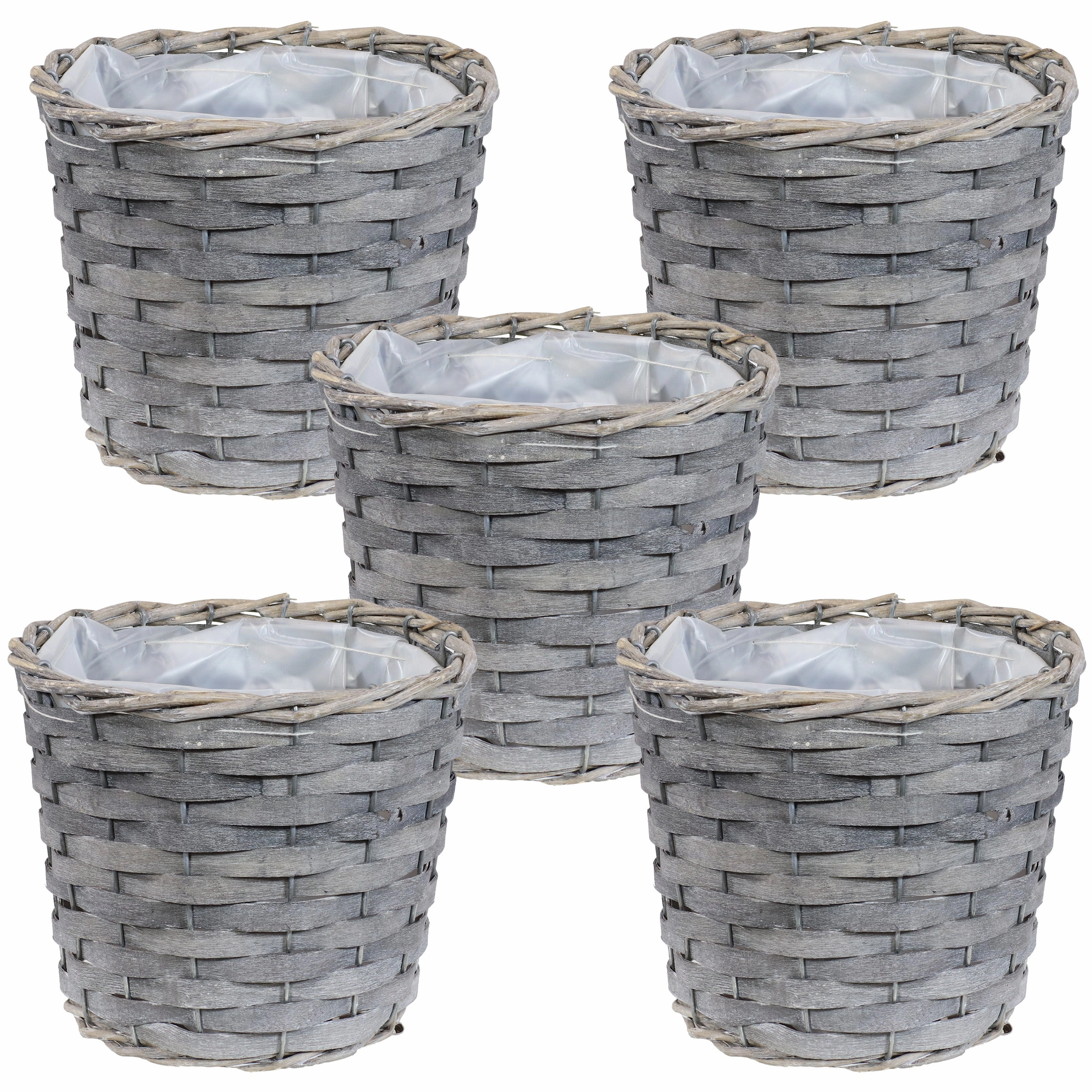 Sunnydaze Set of 5 Indoor Poplar Wicker Planters with Plastic Liners