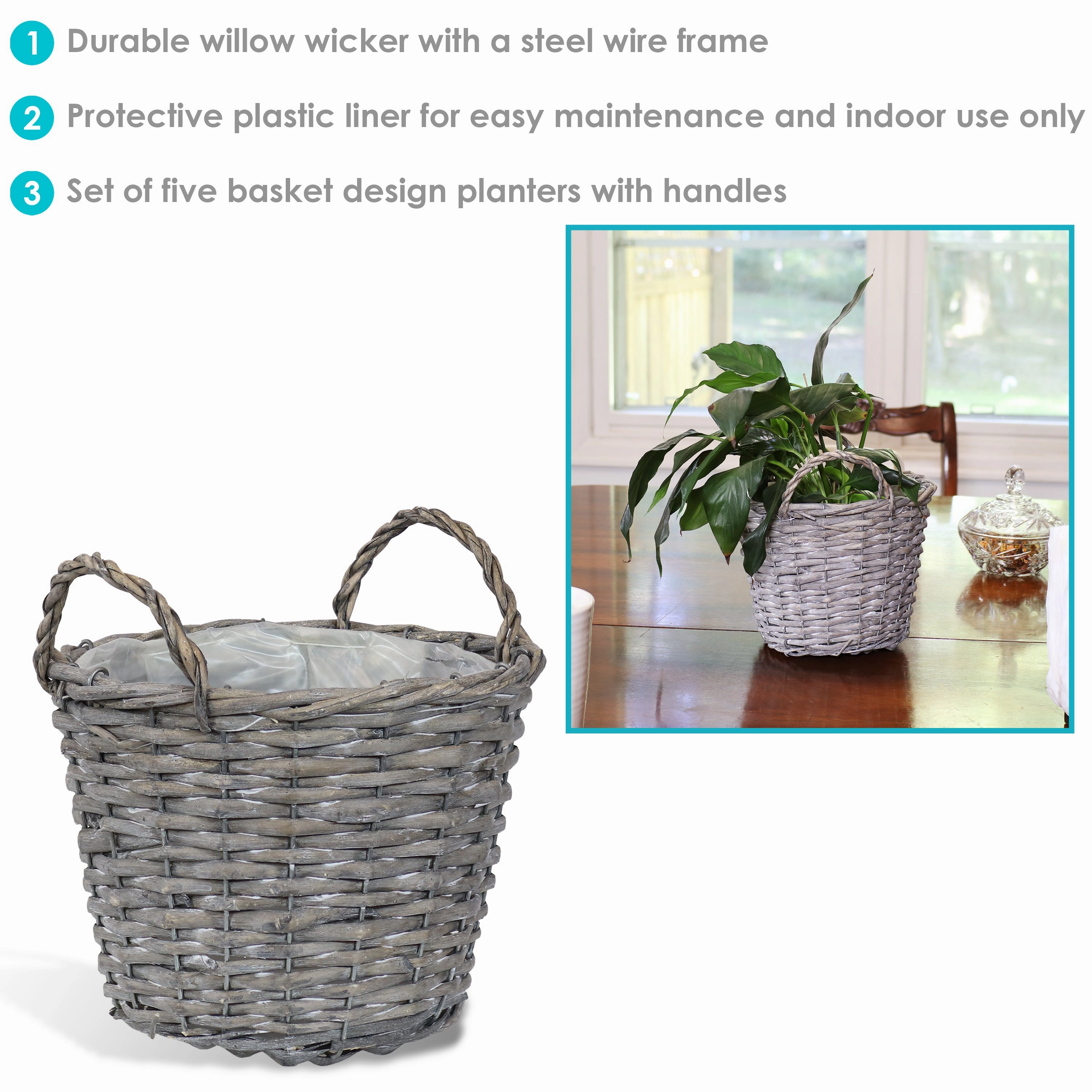 Sunnydaze Set of 5 Willow Wicker Basket Planters