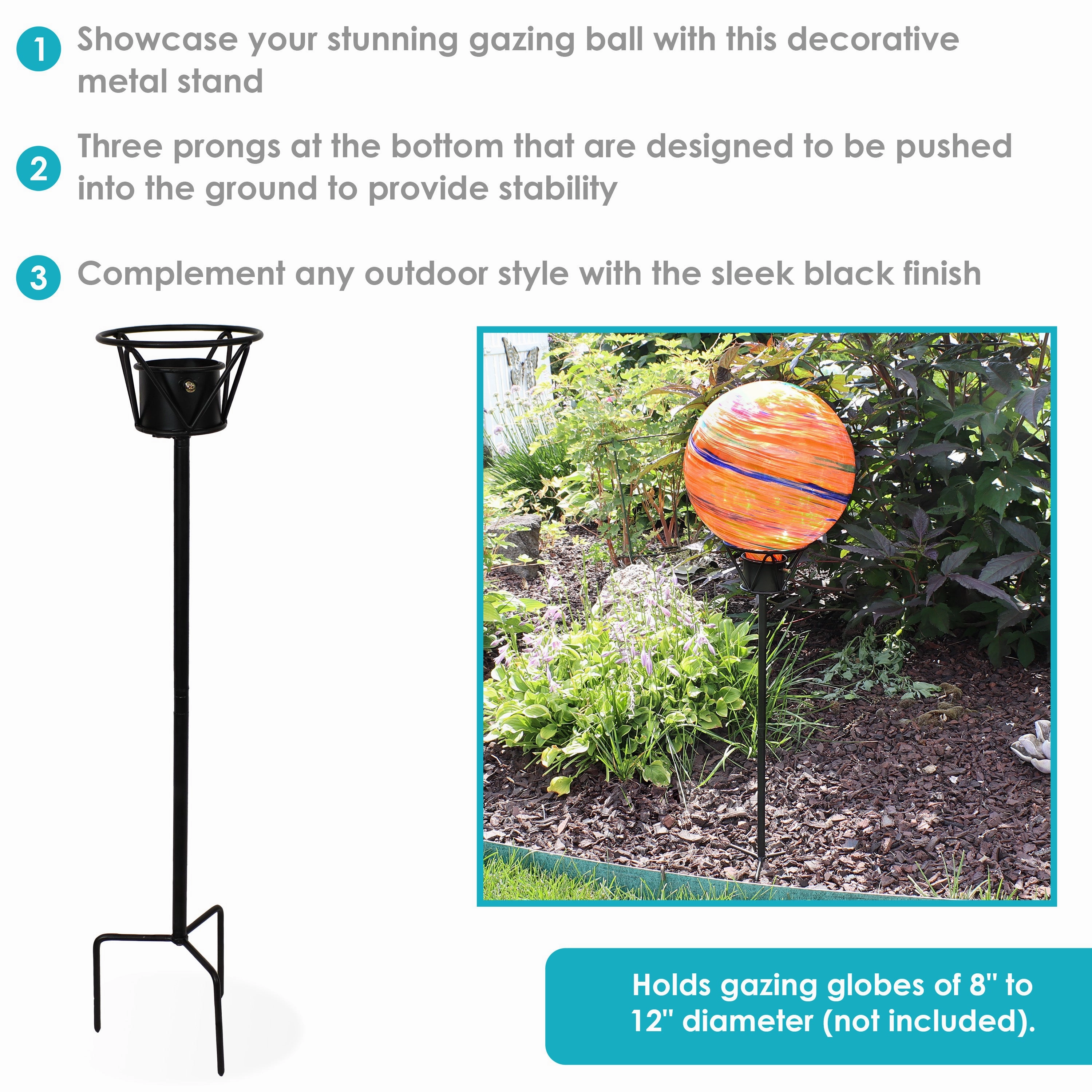 Sunnydaze Simple Steel Gazing Globe Stand - Black
