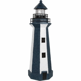Sunnydaze Solar Striped LED Lighthouse Outdoor Decor - 36"outdoor garden decorative ornaments