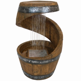 Sunnydaze Spiraling Barrel Outdoor Water Fountain with LED Light - 25"outdoor garden water fountain