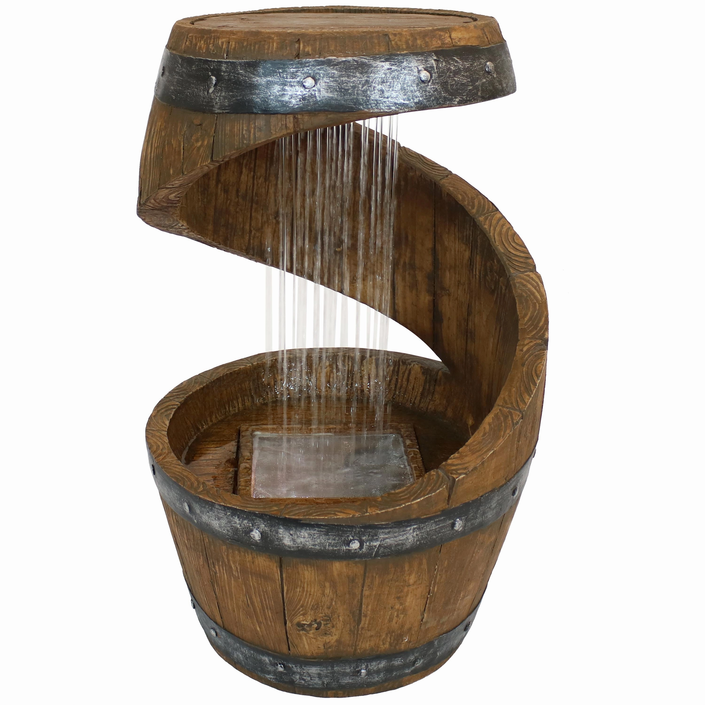 Sunnydaze Spiraling Barrel Outdoor Water Fountain with LED Light - 25"outdoor garden water fountain