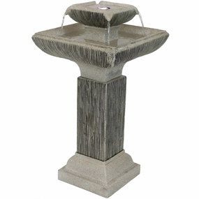 Sunnydaze Square 2-Tier Outdoor Bird Bath Fountain with LED Lights - 25"outdoor garden water fountain