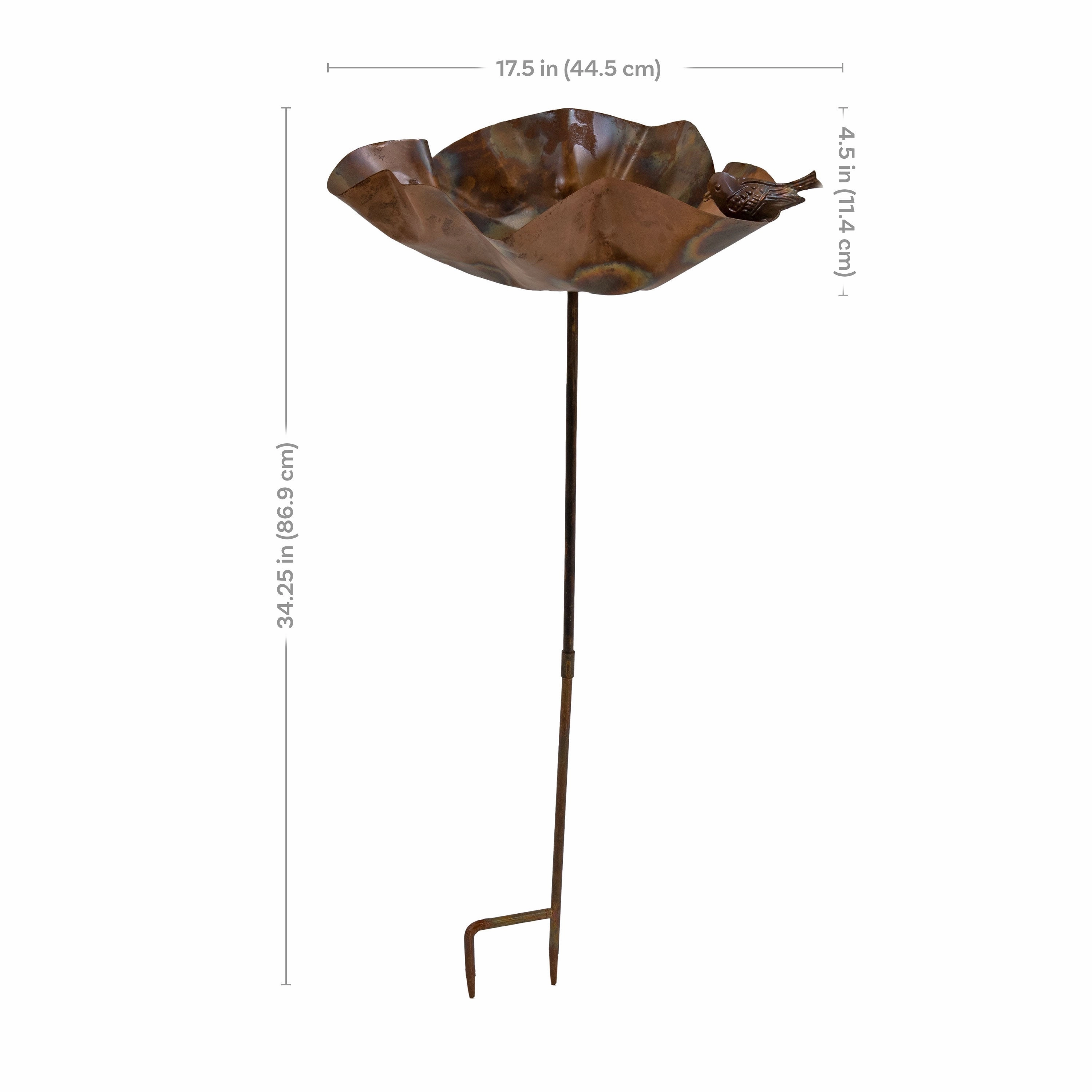 Sunnydaze Staked Copper Bird Bath with Bird Figurine - 34.25"