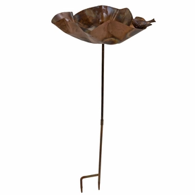 Sunnydaze Staked Copper Bird Bath with Bird Figurine - 34.25"outdoor garden decorative ornaments