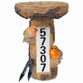 Sunnydaze Staked Country Tree Stump Bird Bath with Solar Address Plate - 15.5"outdoor garden decorative ornaments