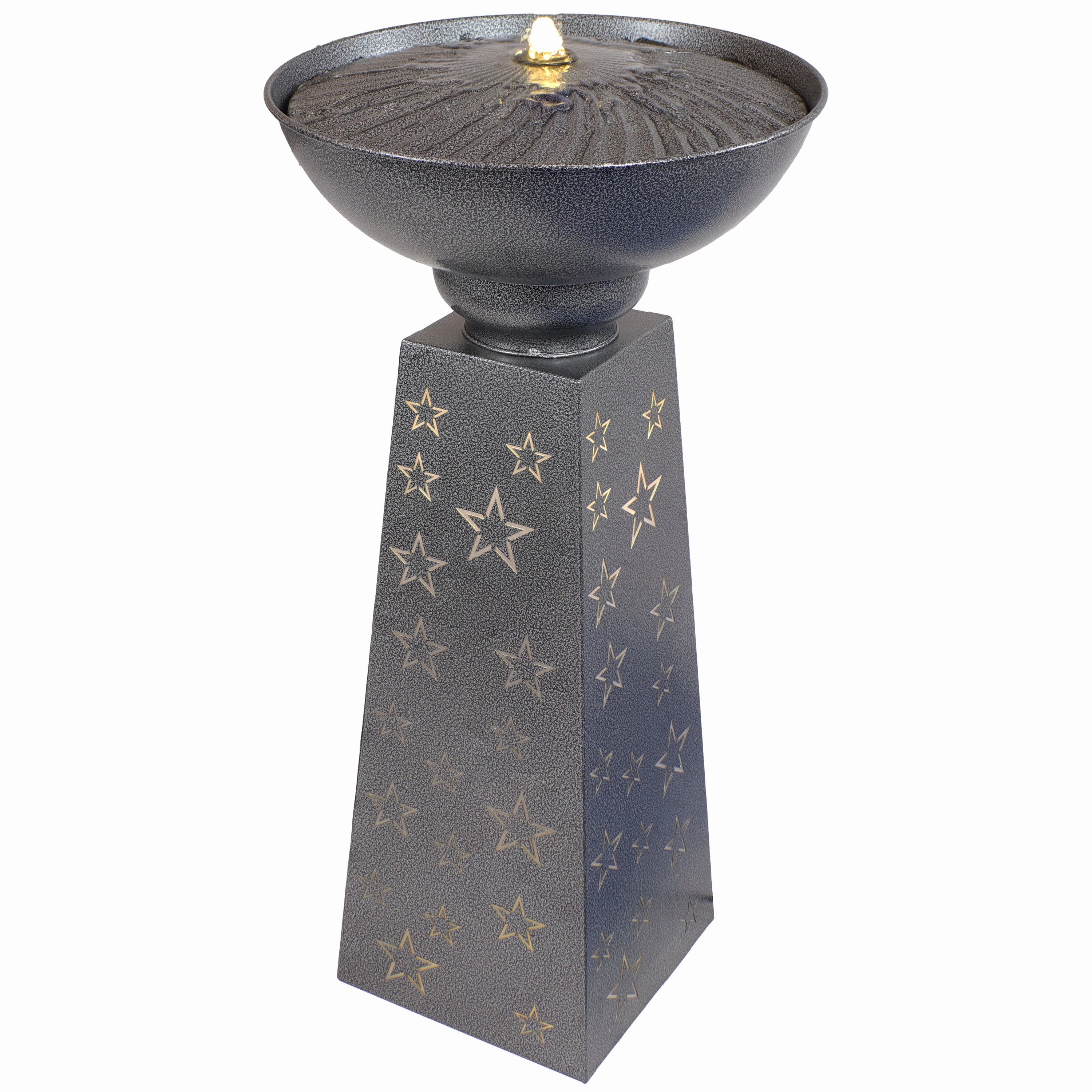 Sunnydaze Starry Sky Galvanized Iron Bird Bath Fountain - 31.25" Houtdoor garden water fountain