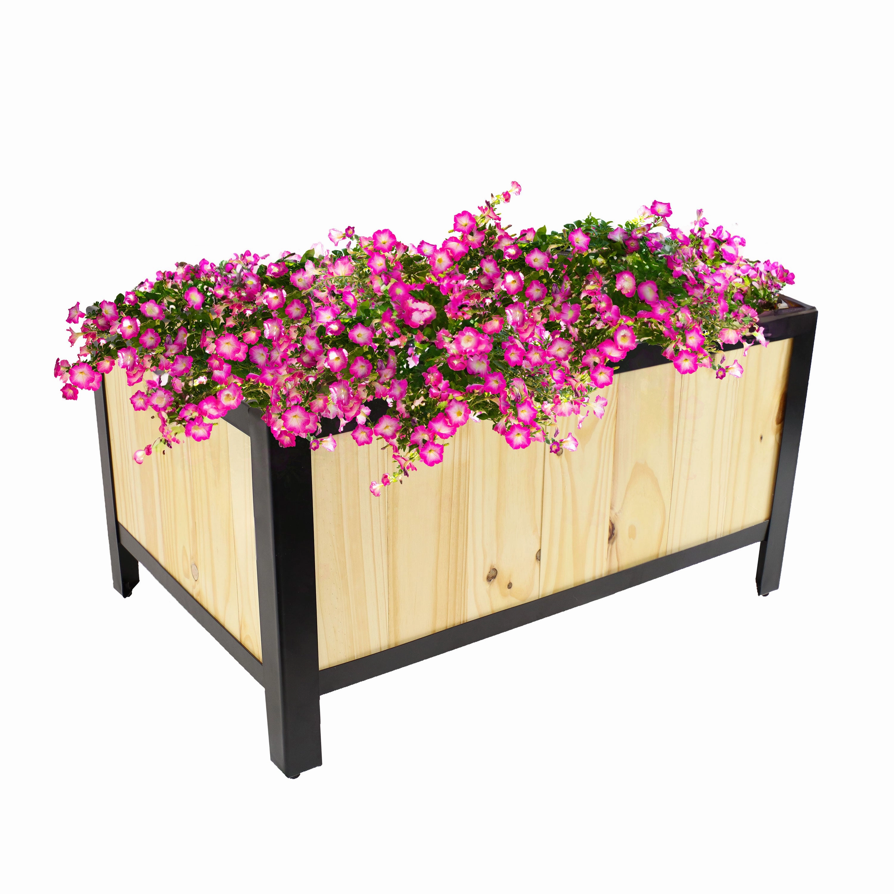 Sunnydaze Steel-Framed Acacia Wood Raised Garden Bed - 15.5" H decorative outdoor planter box designs