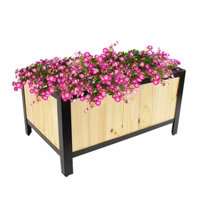 Sunnydaze Steel-Framed Acacia Wood Raised Garden Bed - 15.5" H decorative outdoor planter box designs