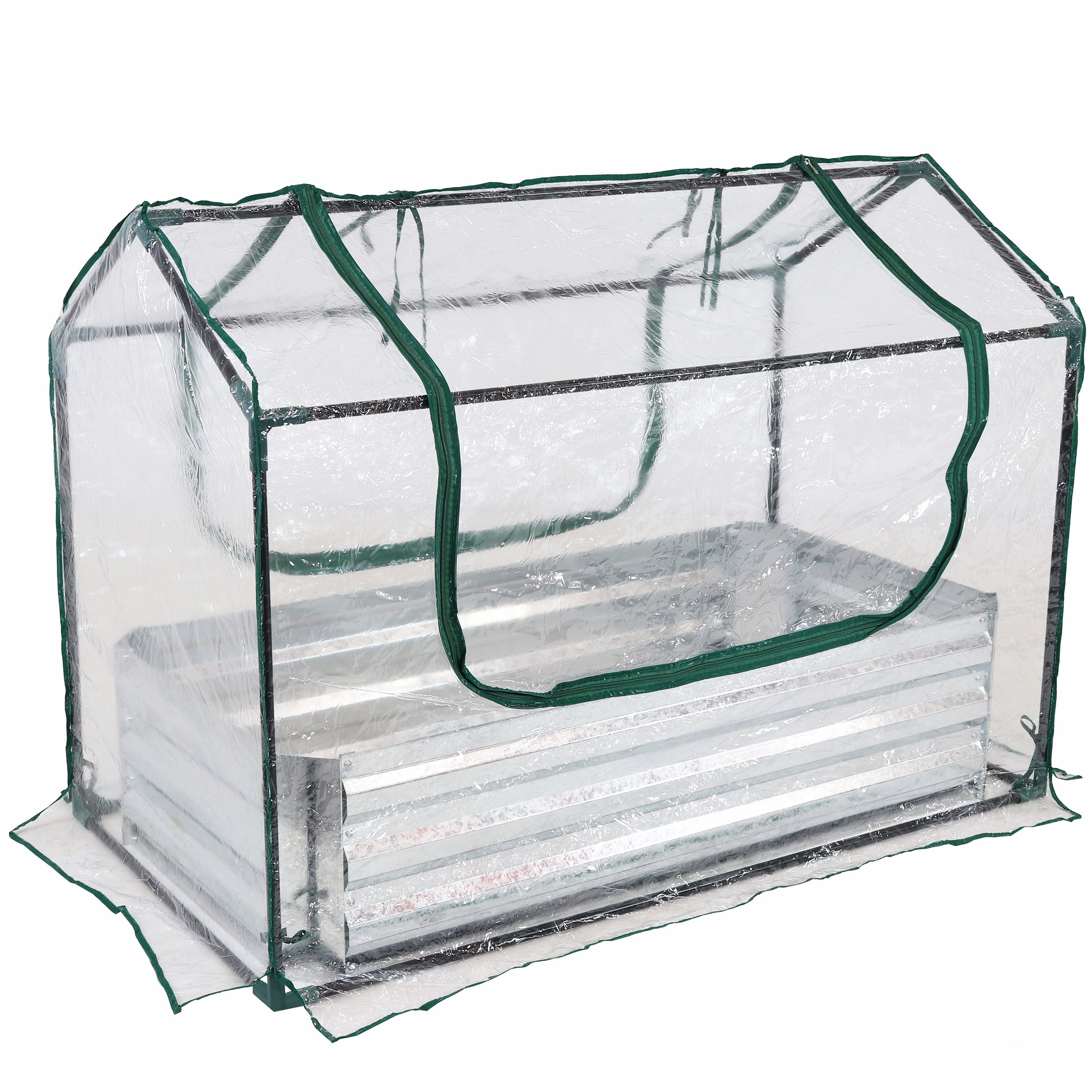 Sunnydaze Steel Raised Garden Bed and Mini Greenhouse Kit - Clear