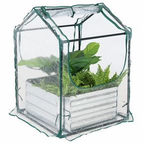 Sunnydaze Steel Raised Garden Bed and Mini Greenhouse Kit - Clear decorative outdoor planter box designs