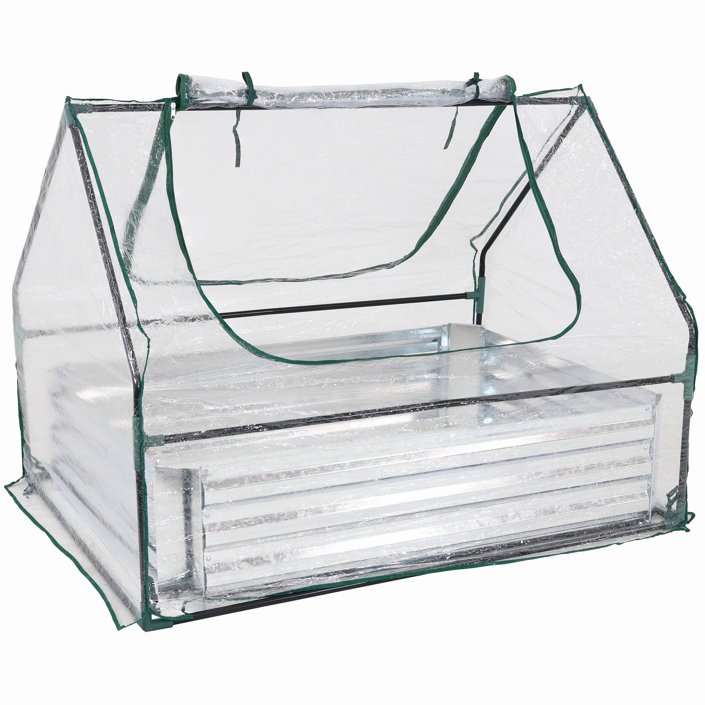 Sunnydaze Steel Raised Garden Bed and Mini Greenhouse Kit - Clear