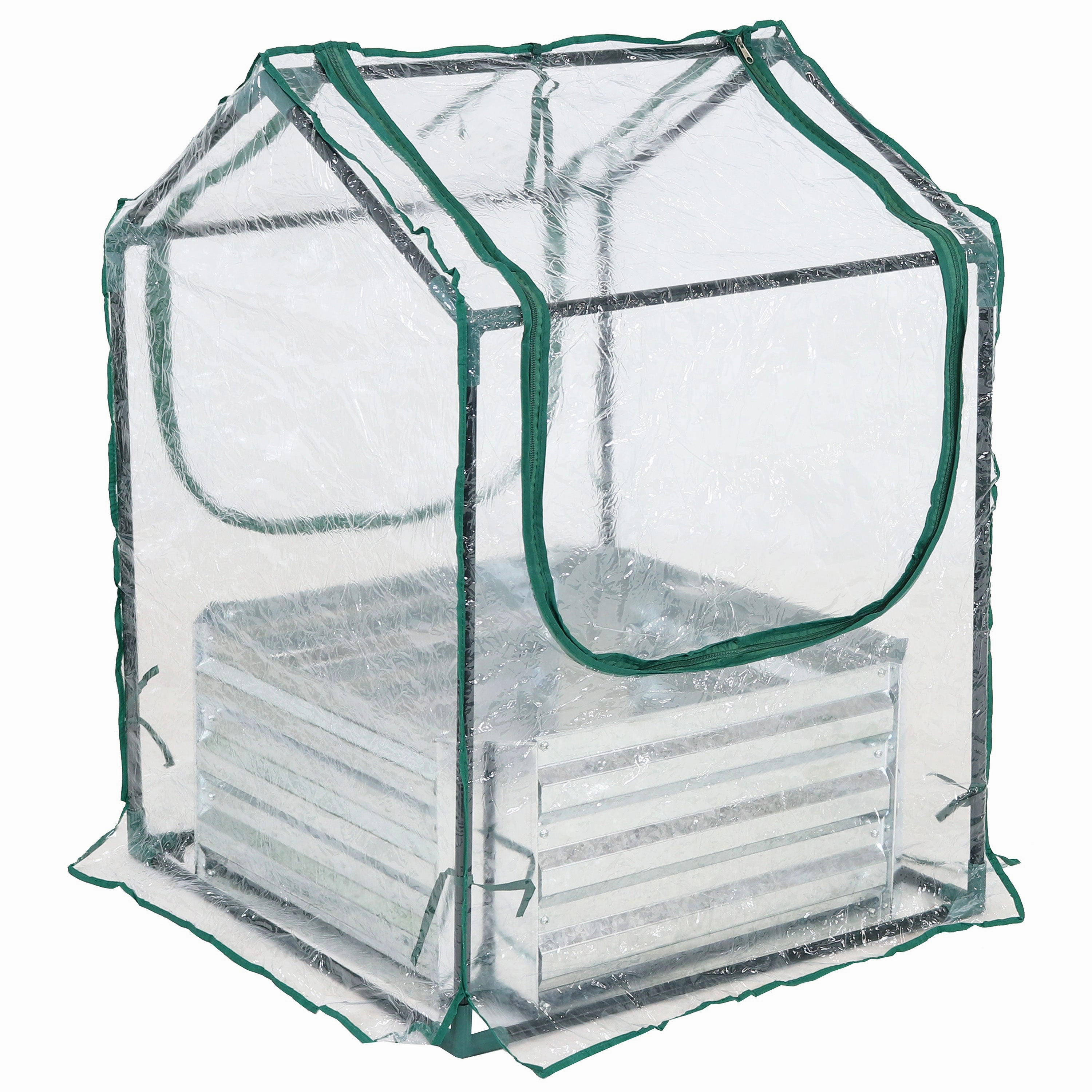 Sunnydaze Steel Raised Garden Bed and Mini Greenhouse Kit - Clear