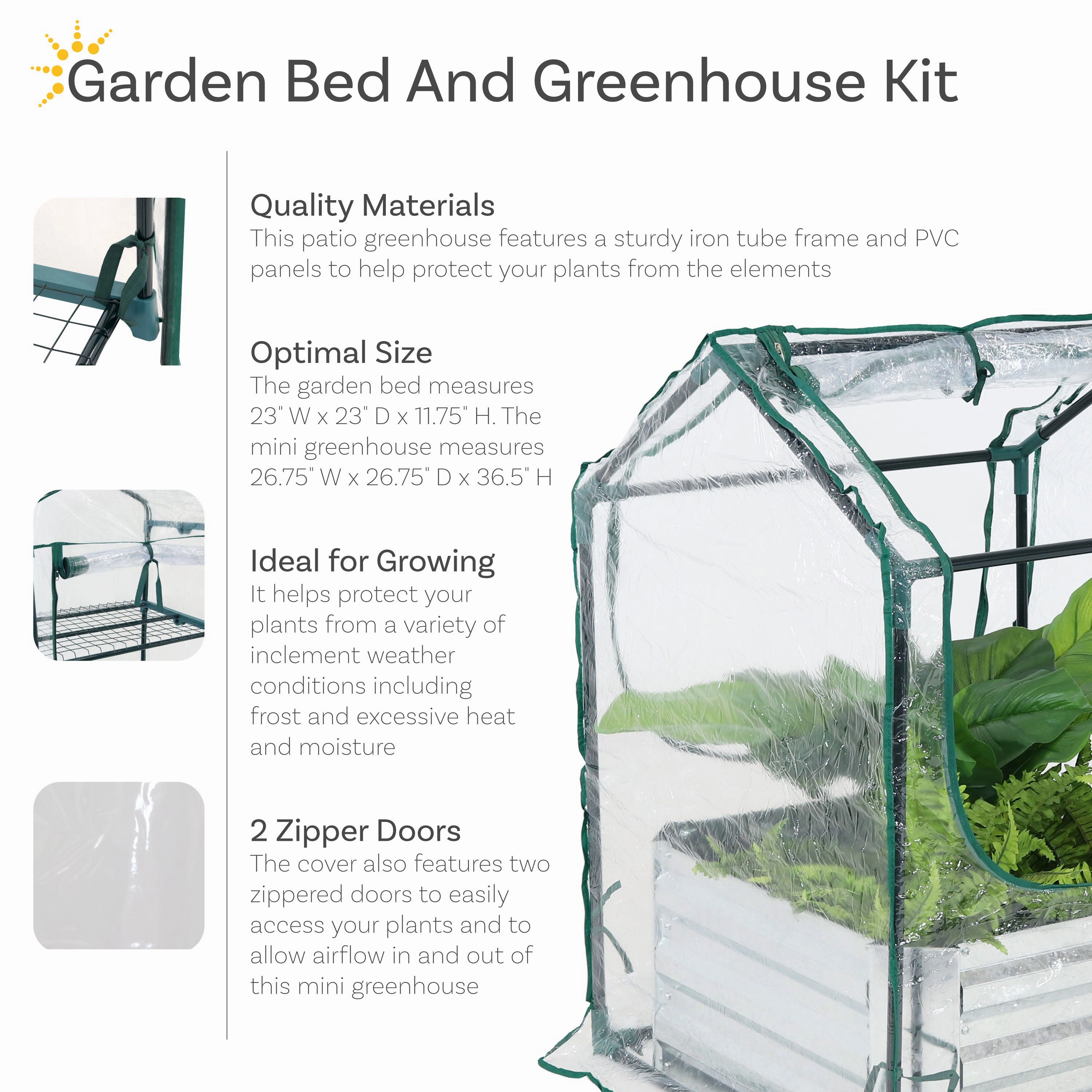 Sunnydaze Steel Raised Garden Bed and Mini Greenhouse Kit - Clear