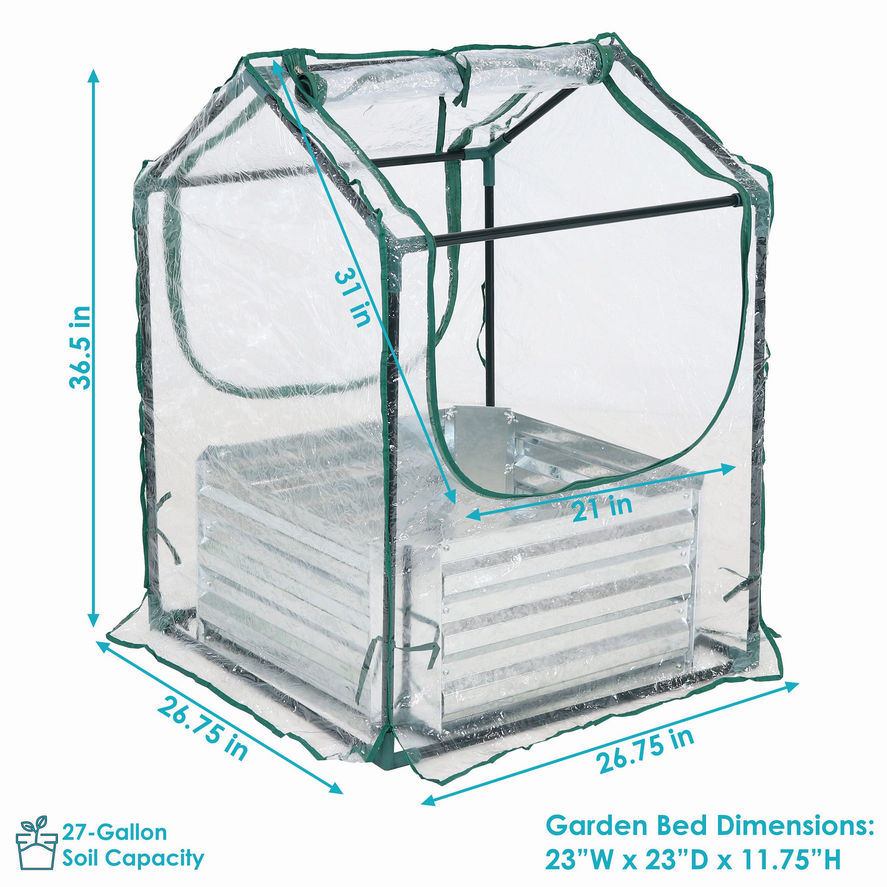 Sunnydaze Steel Raised Garden Bed and Mini Greenhouse Kit - Clear