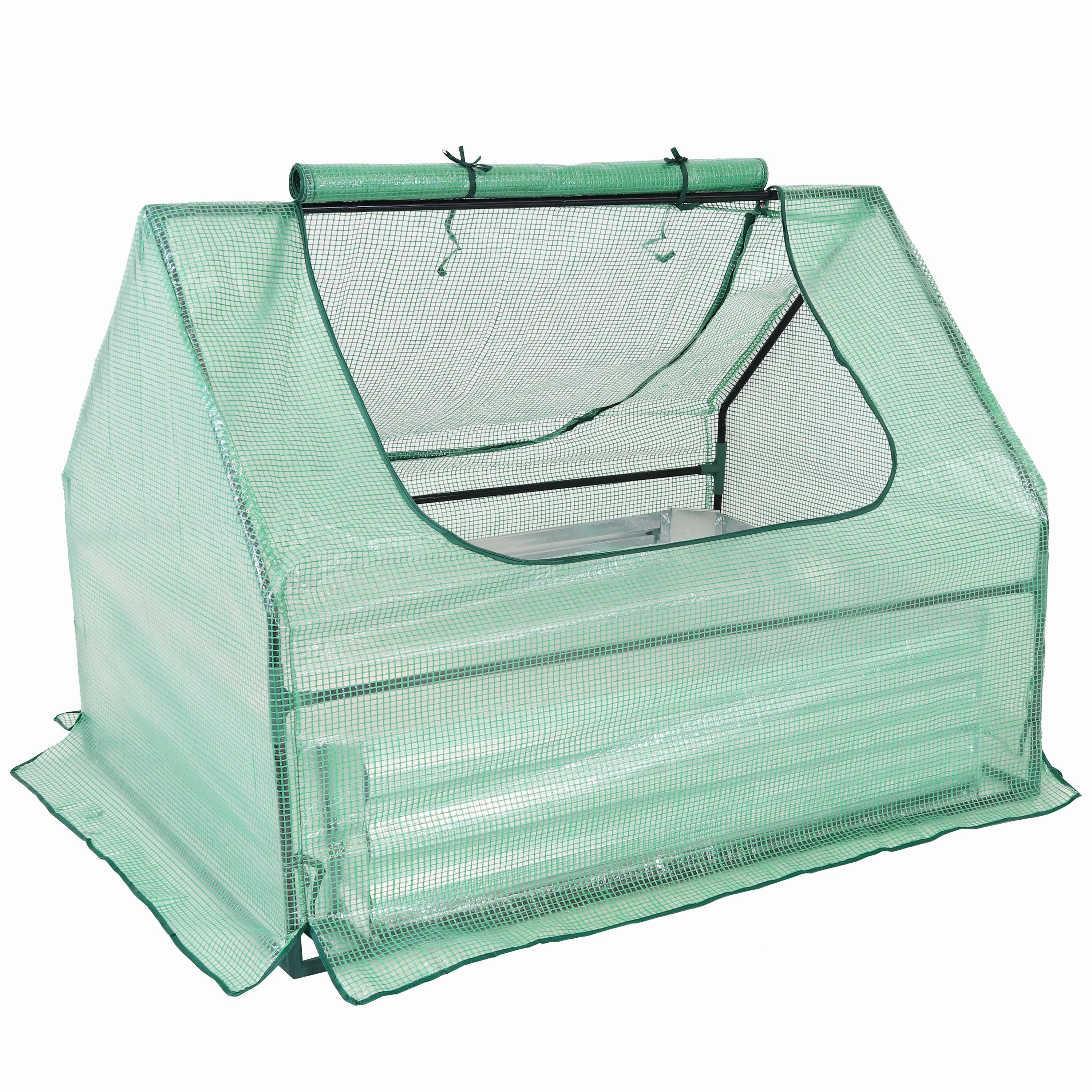 Sunnydaze Steel Raised Garden Bed and Mini Greenhouse Kit - Green